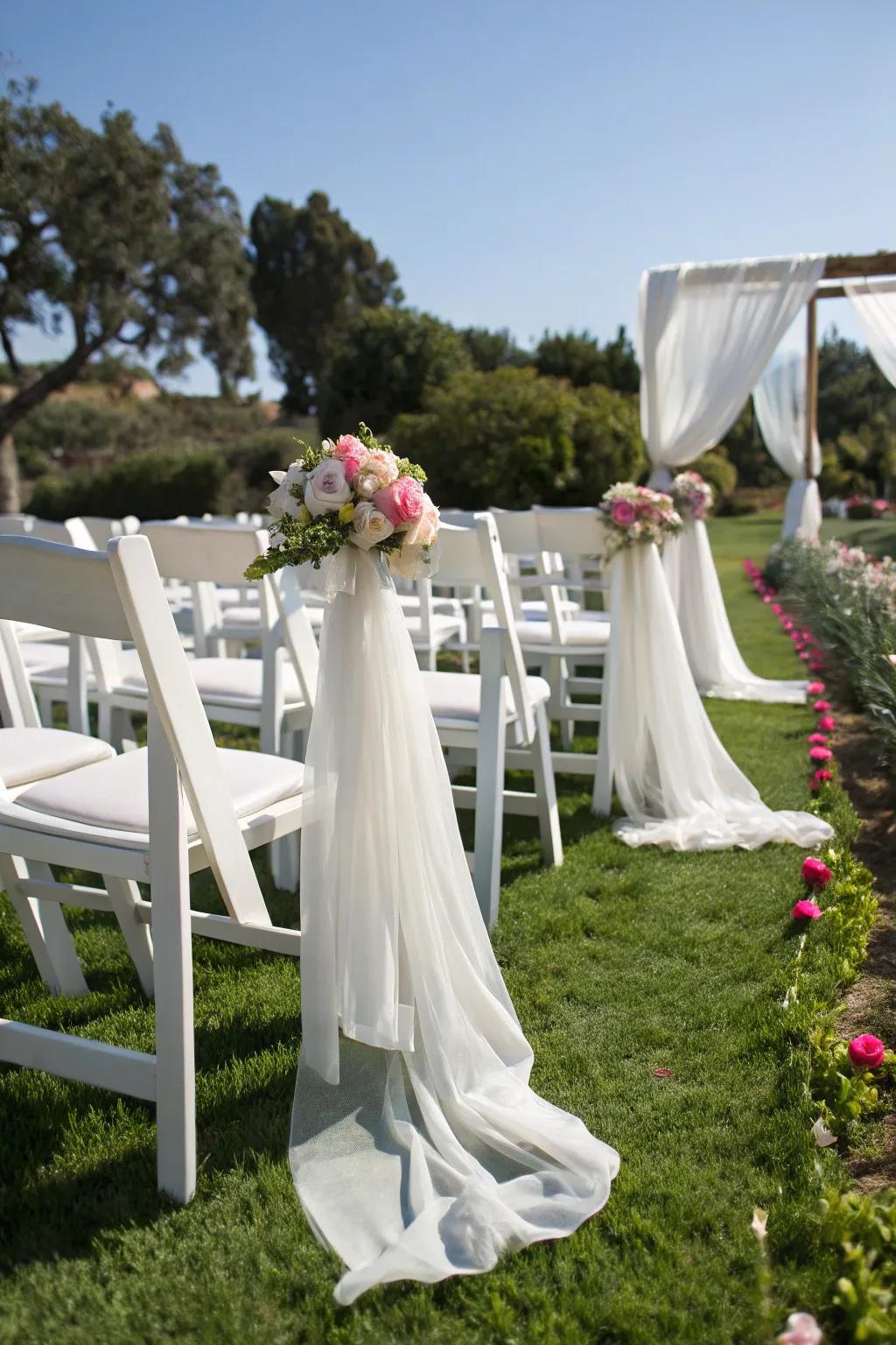 Chiffon enhancements introduce a delicate and romantic element to outdoor weddings.