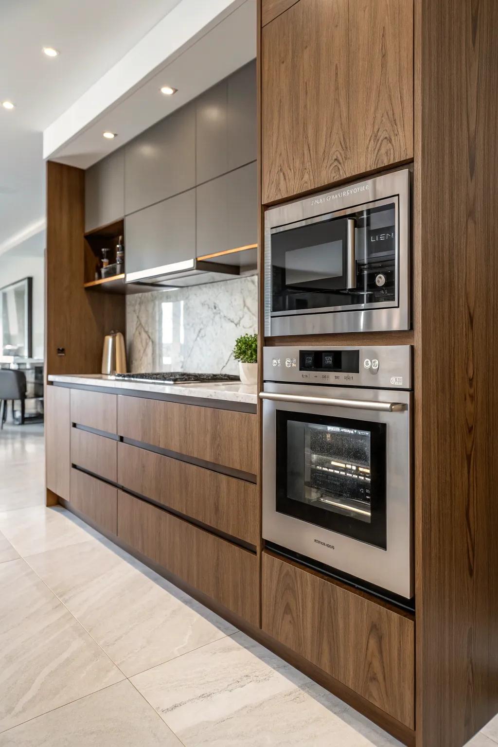 An integrated wave cooker adds a smooth and stylish element to your kitchen design.