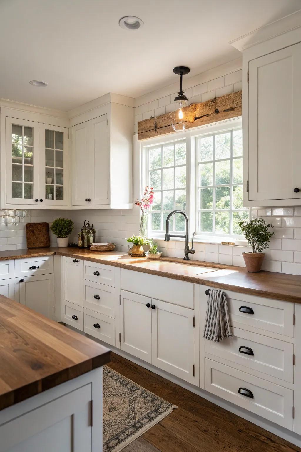 Traditional white shaker cabinets give this kitchen an enduring appeal.