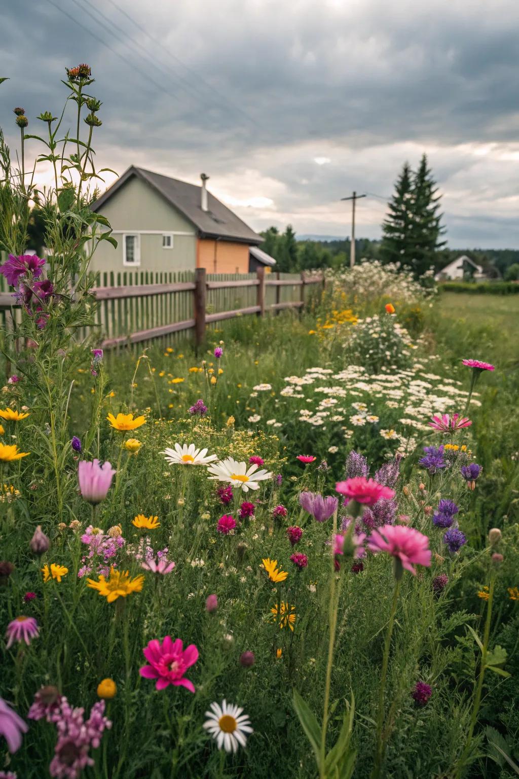 An enchanting wildflower expanse rippling in the gentle wind.