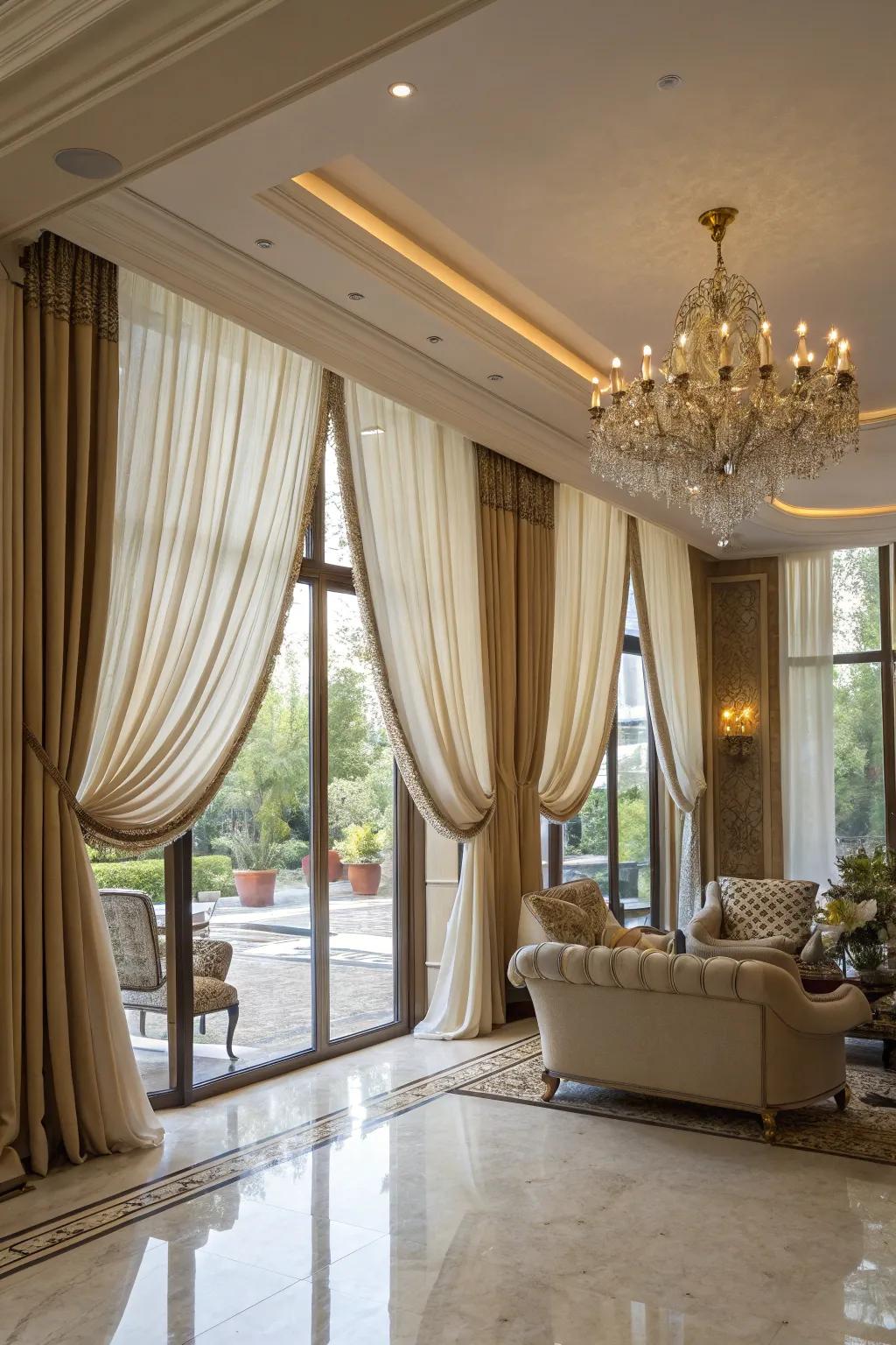 Full-length drapes give a sense of drama to sizable windows.
