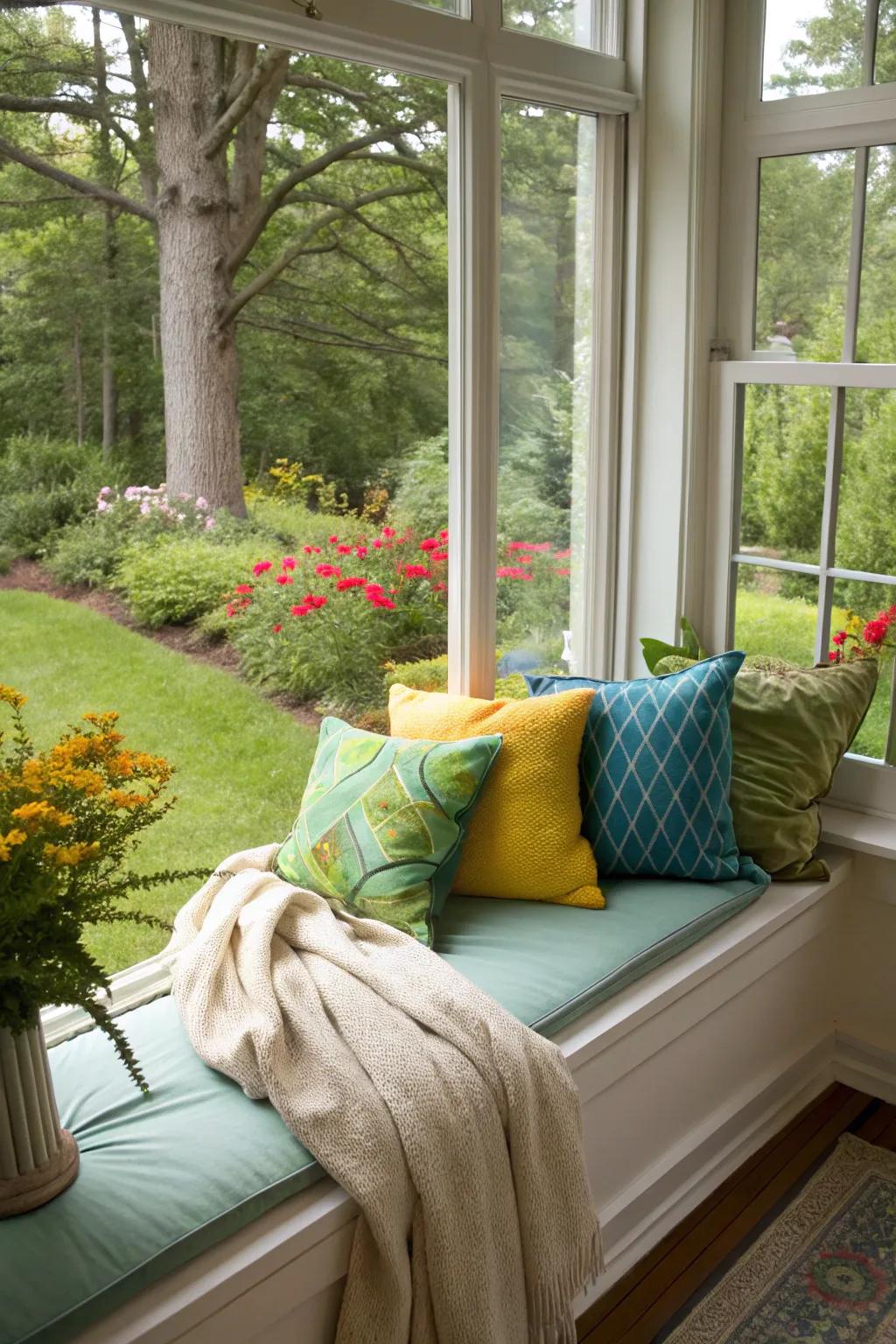 Varied cushions offer style and comfort to your window hideaway.