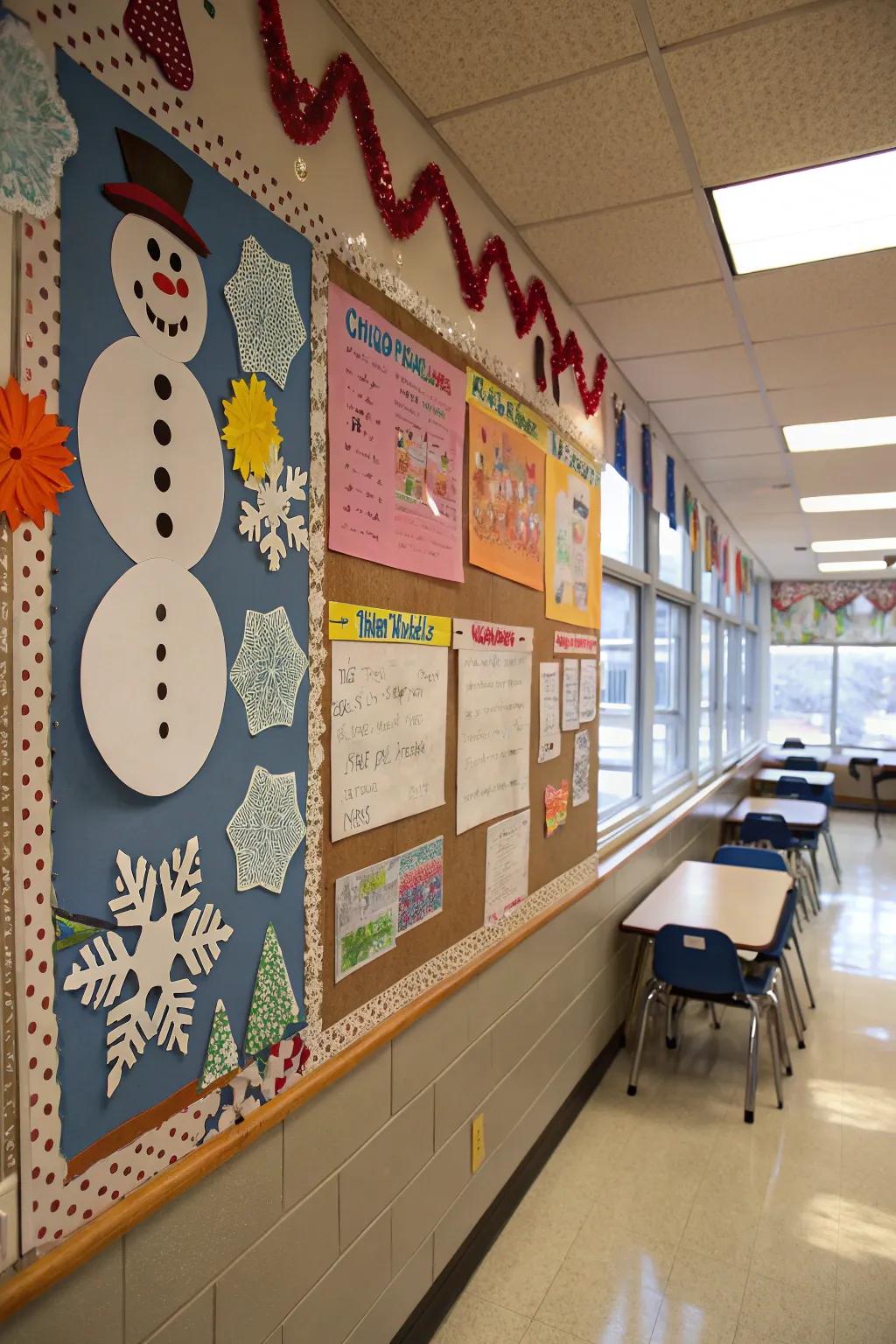 An imaginative arrangement of snow people and ice crystals lends a frosty allure to the learning area.