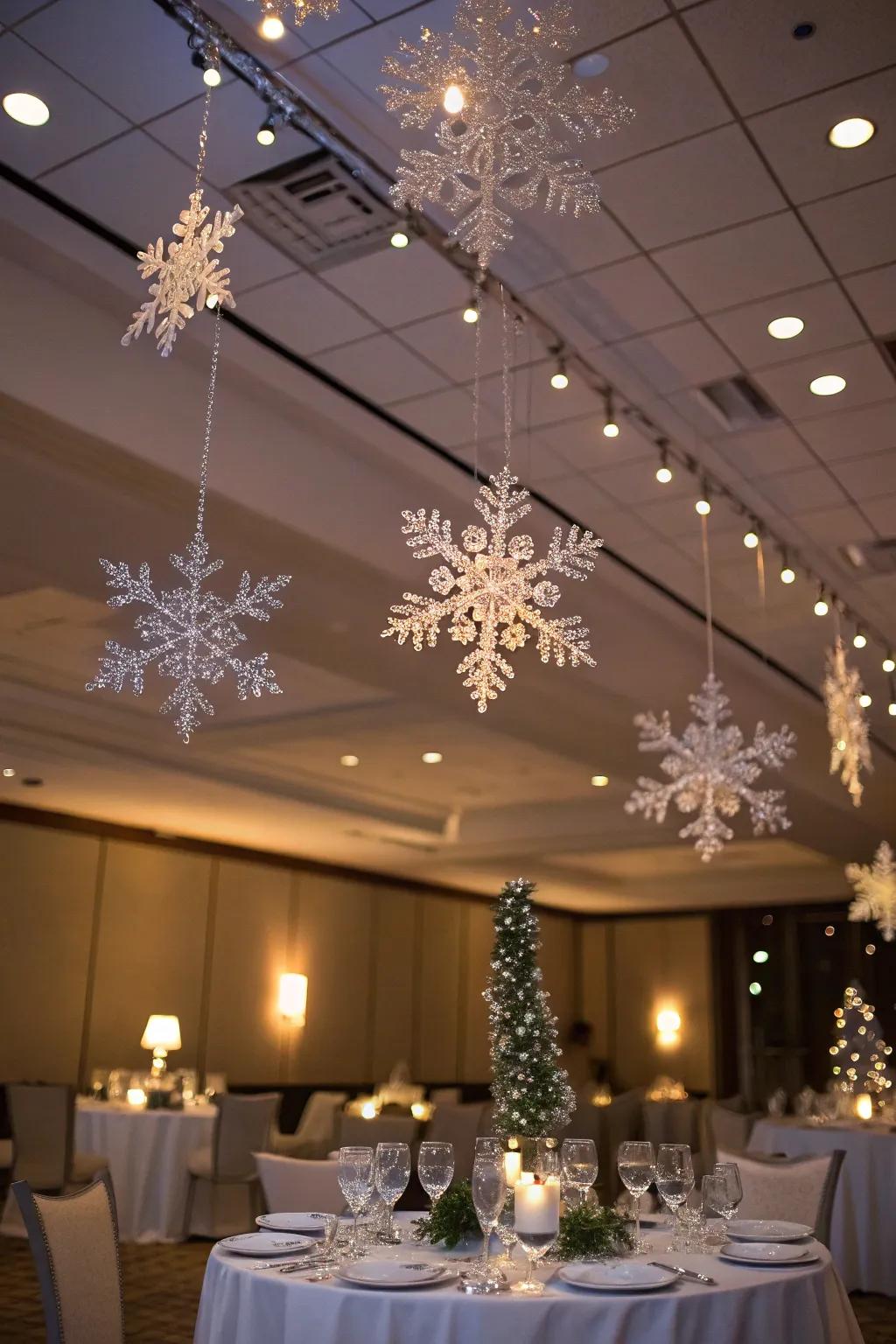 Crystalline snowflakes contribute a dash of refinement to any winter celebration.