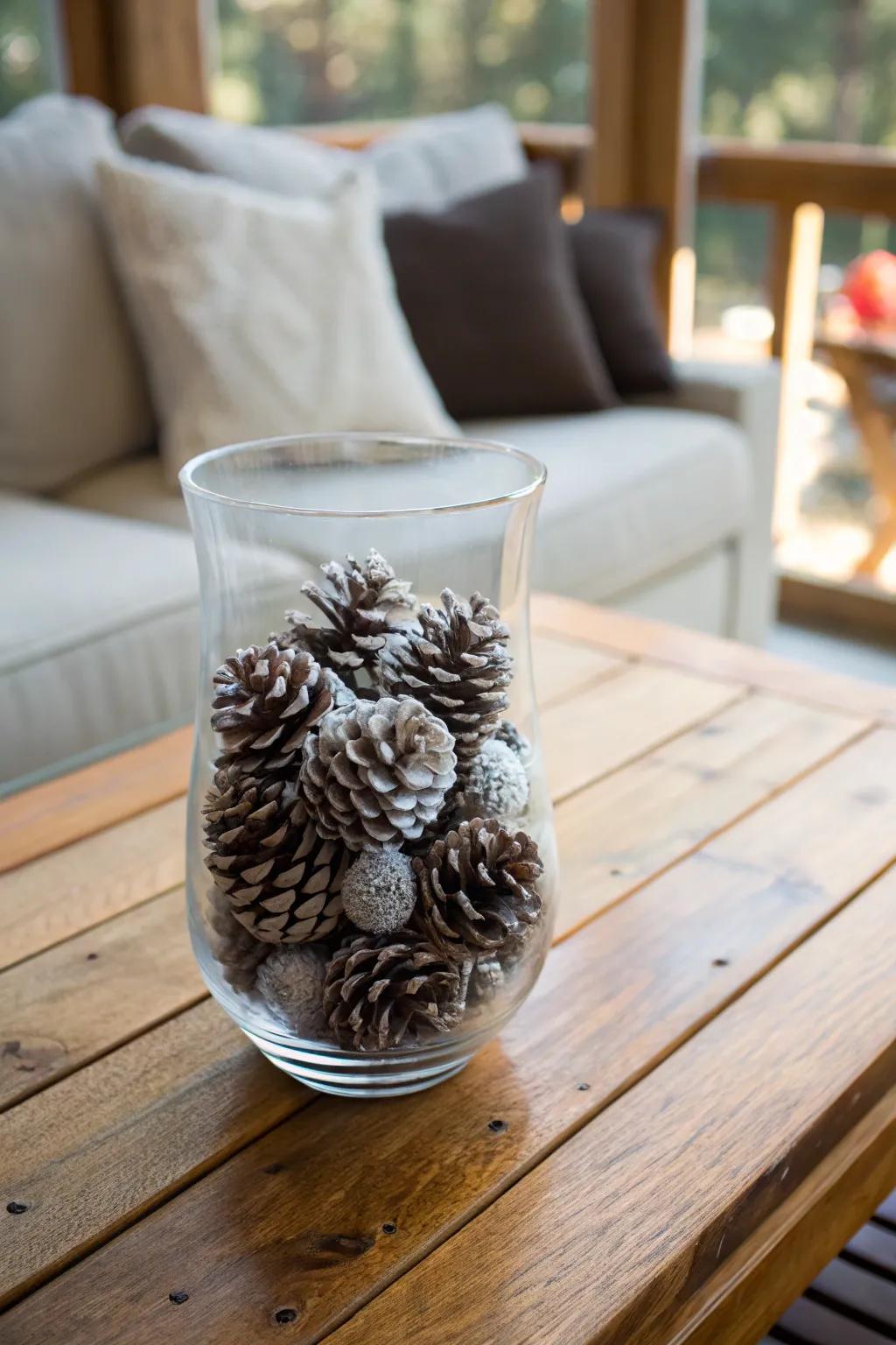 Icy pinecones contribute a component of winter appeal to any area.