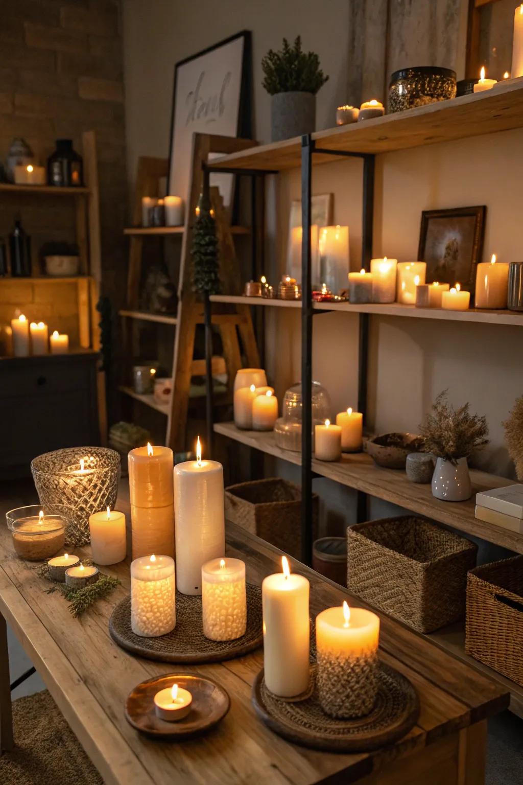 Tapers of assorted heights fashion an enthralling vibe in your enchanted chamber.