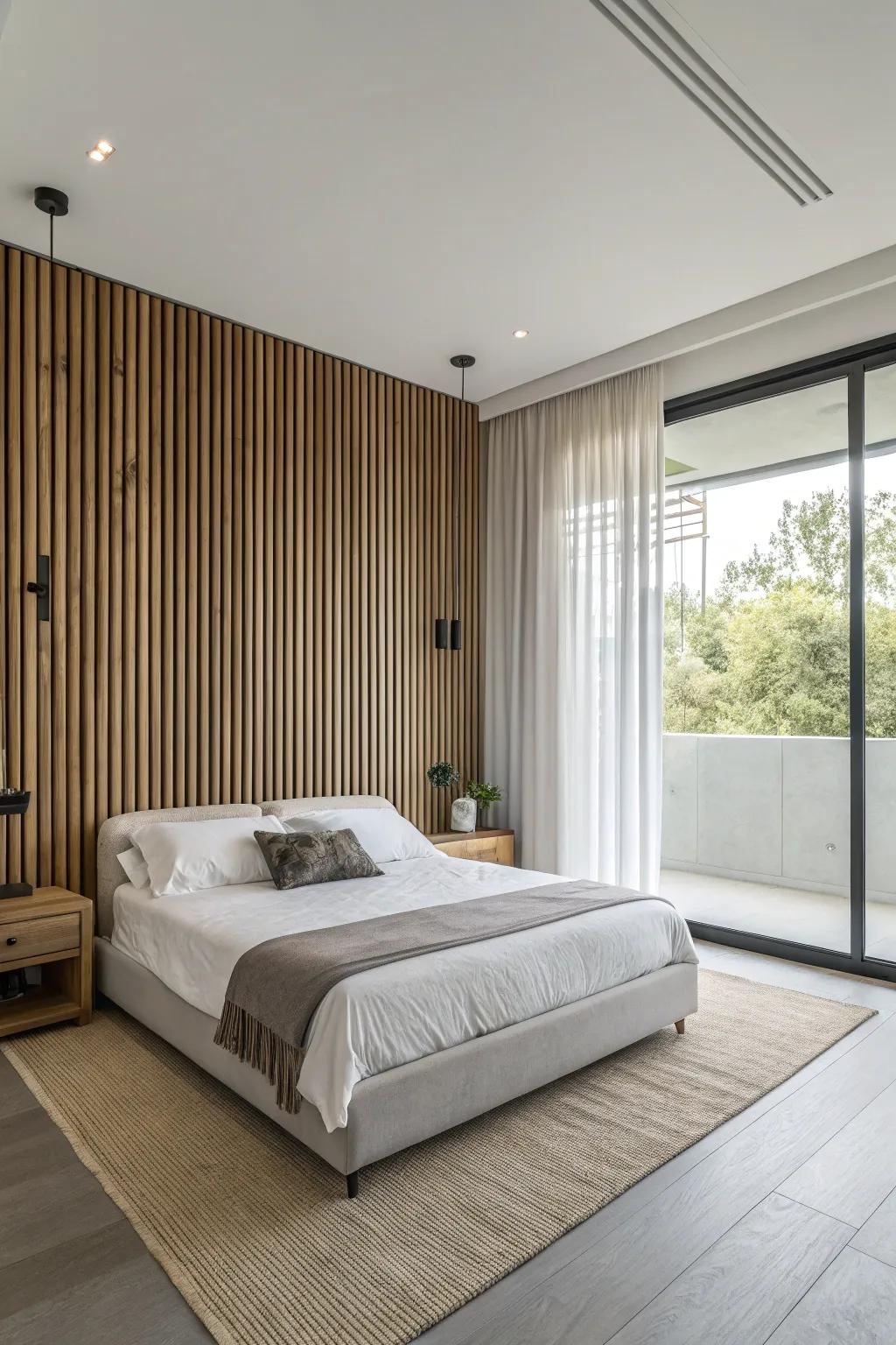 Achieve an impression of altitude and grace with vertical wooden strips.