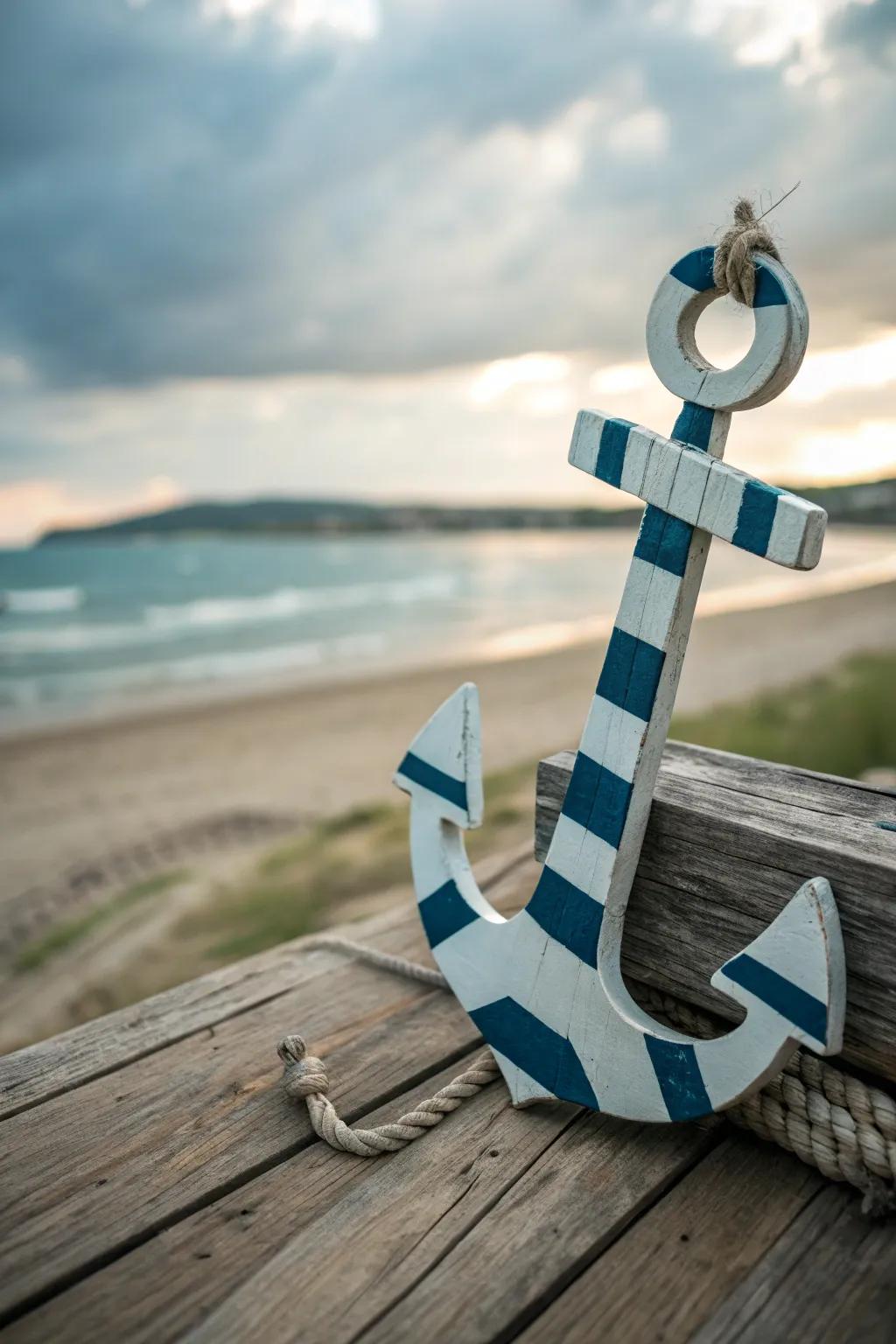 Classic azure and alabaster striped timber buoy
