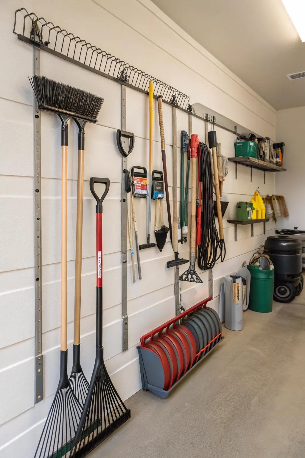 Clever use of wall area with racks for easy tool access.