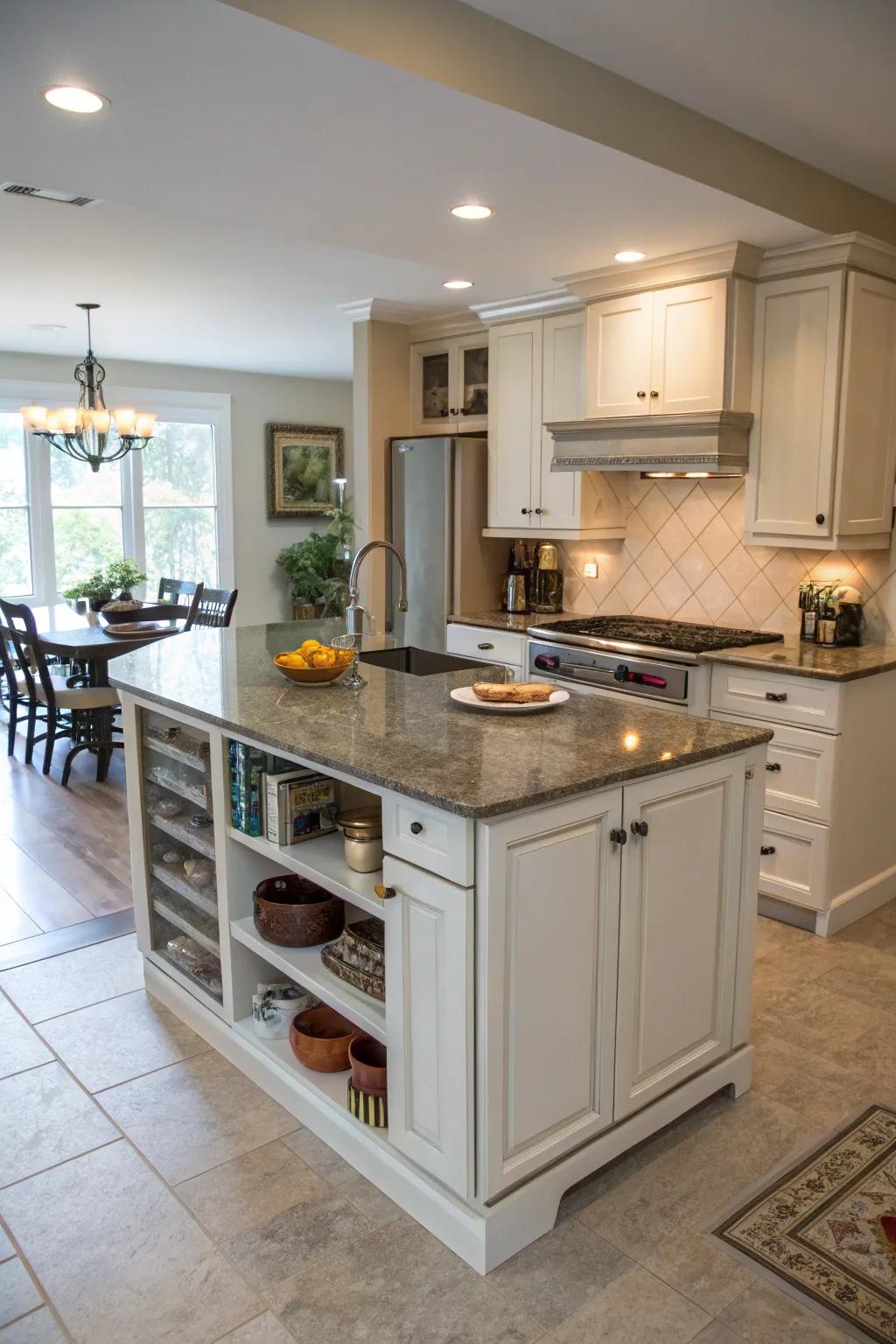 Surfaces at different heights offer flexibility and practicality.