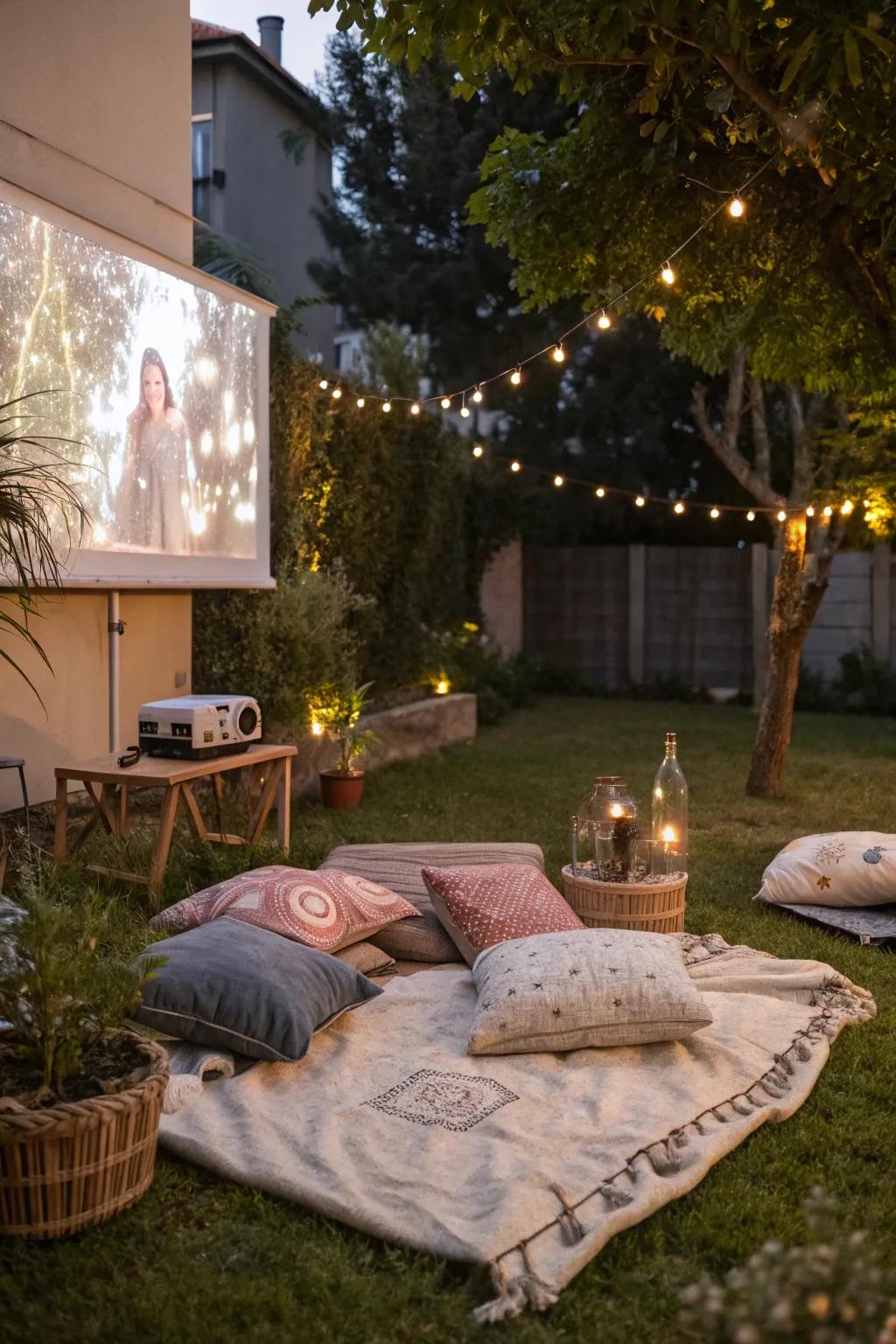 A magical garden cinema evening beneath the stars.