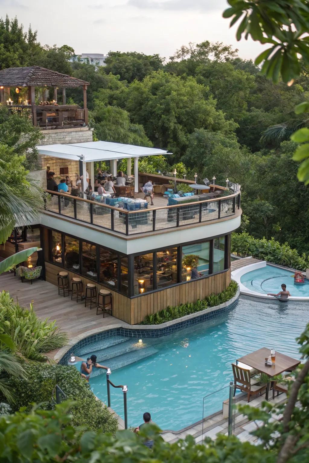 A multi-tier bar design adds visual intrigue and utility.