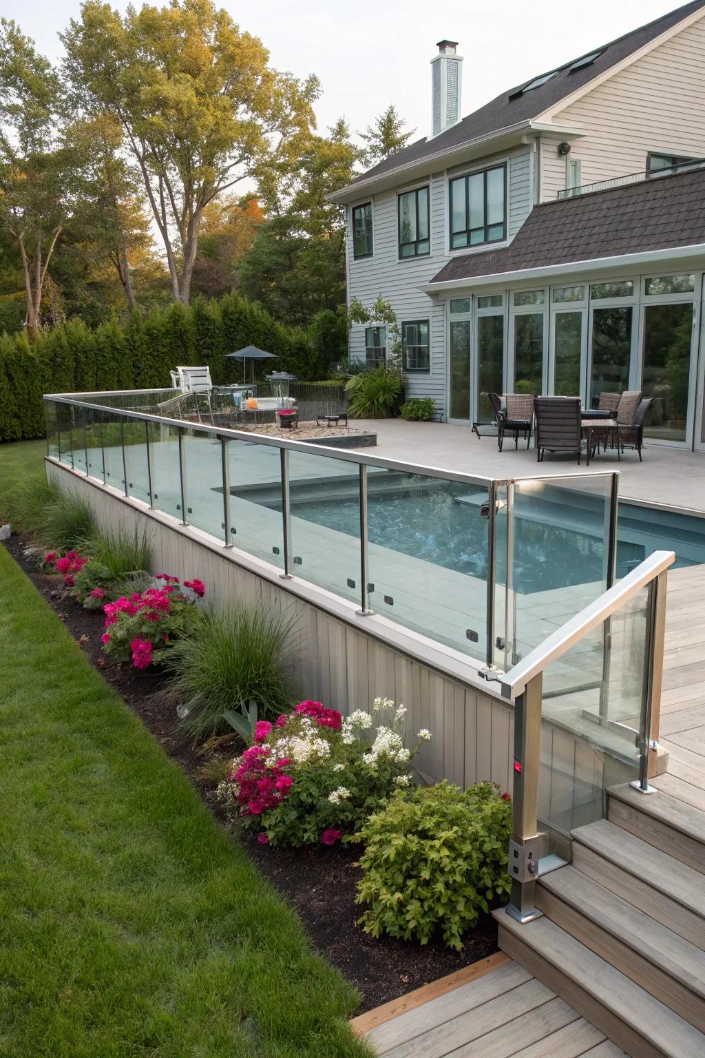 Transparent screens fashion a modern, open feel for your deck.