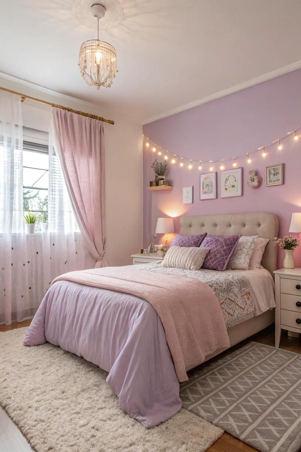Pastel shades cultivate a soothing atmosphere.