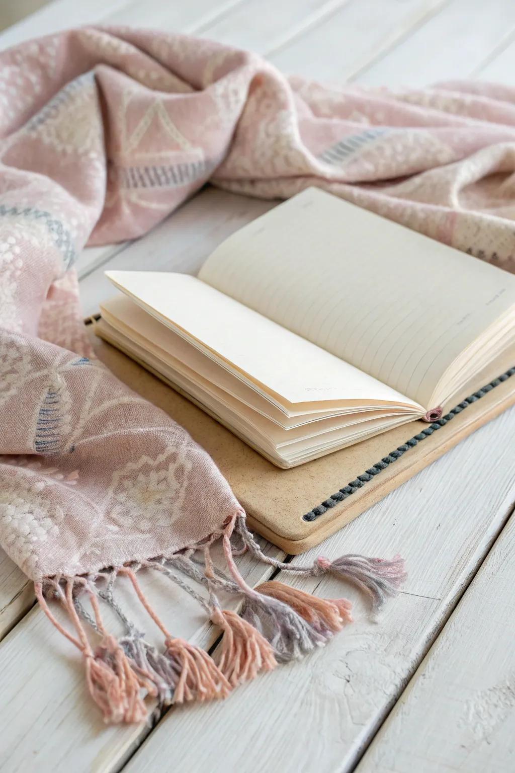 Transform your notebook into a comfortable masterpiece using textile artistry. Celebrate simplicity and sophistication with a hint of boho charm.