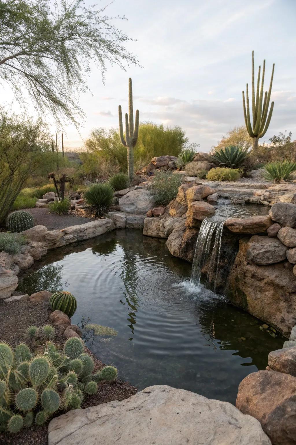 A water feature adding tranquility and drawing wildlife.