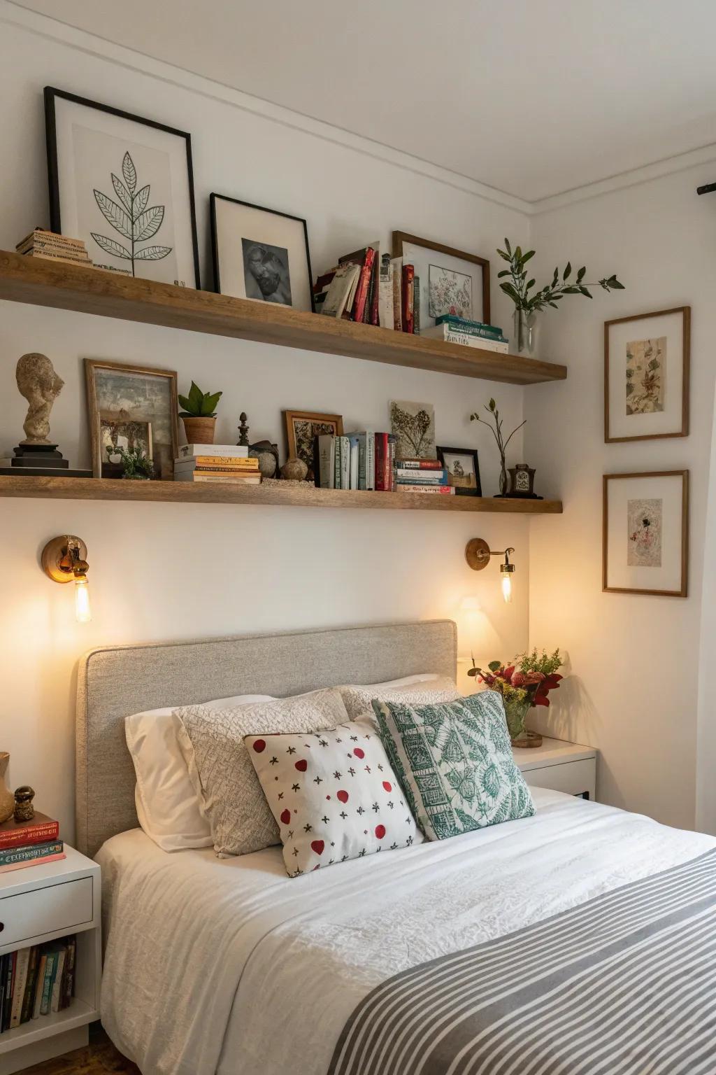 Flex your style using floating shelves for art and decor.