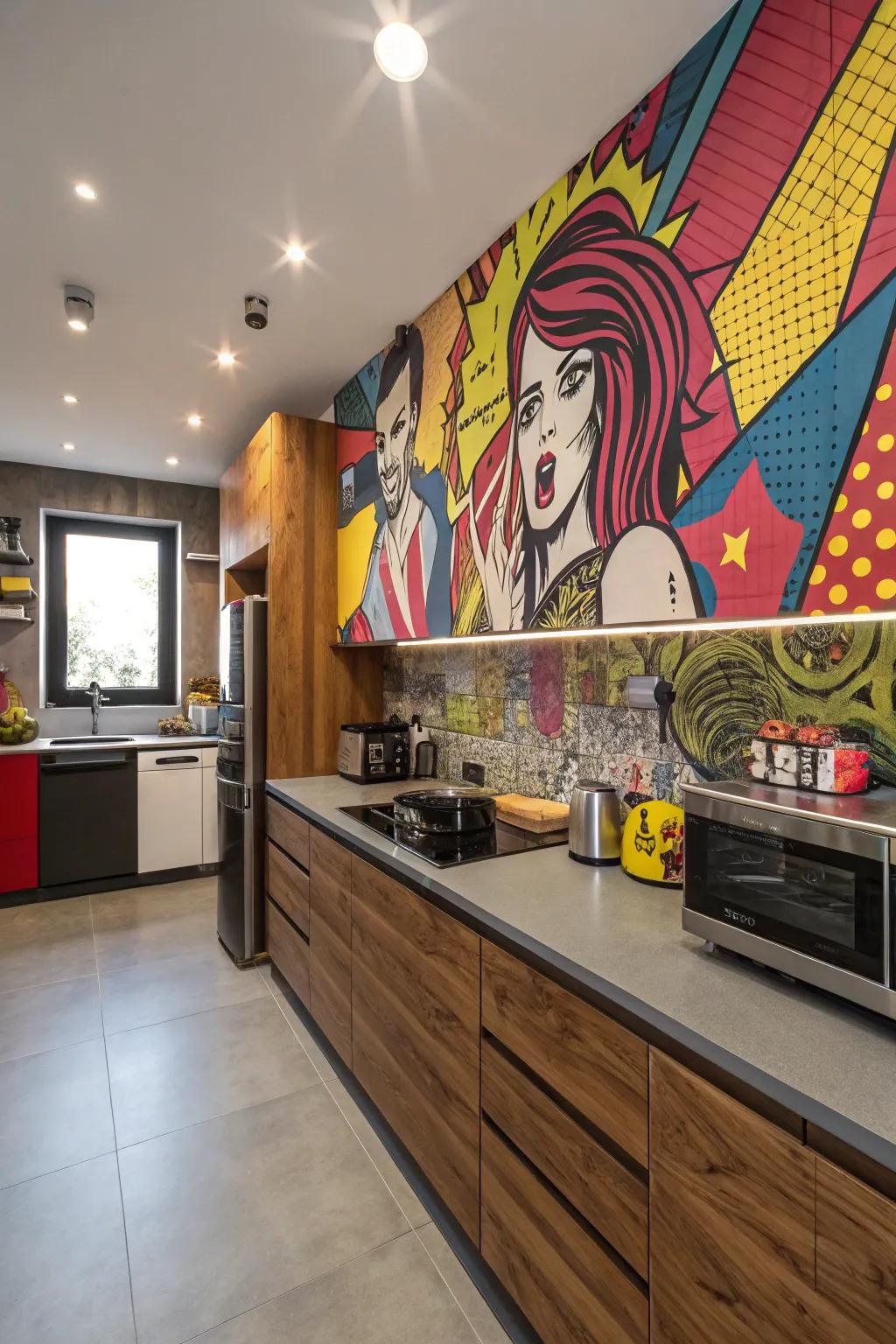 Bright art sparks energy and exchange in this culinary space.
