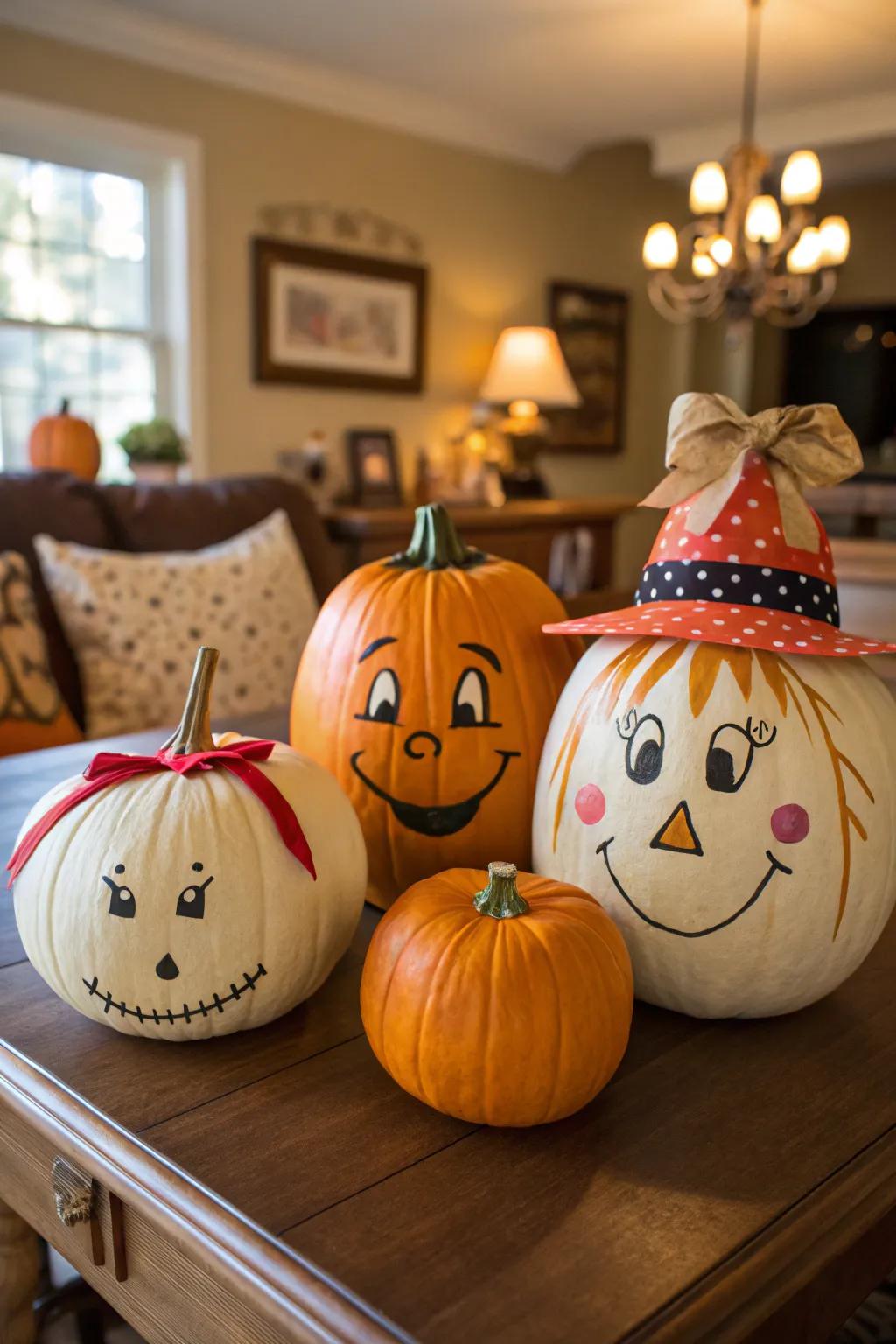 Create a pumpkin family for a delightful display.