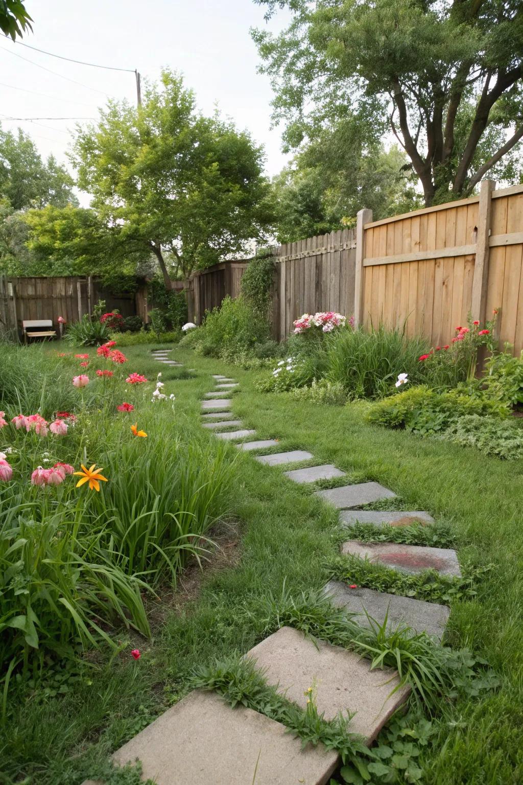 Stone walkways fashion enticing paths through your easement.