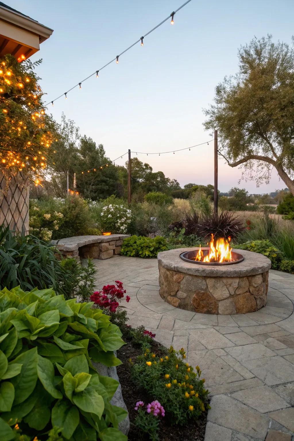 The beauty and safety of your fire pit area are improved by garden integration.