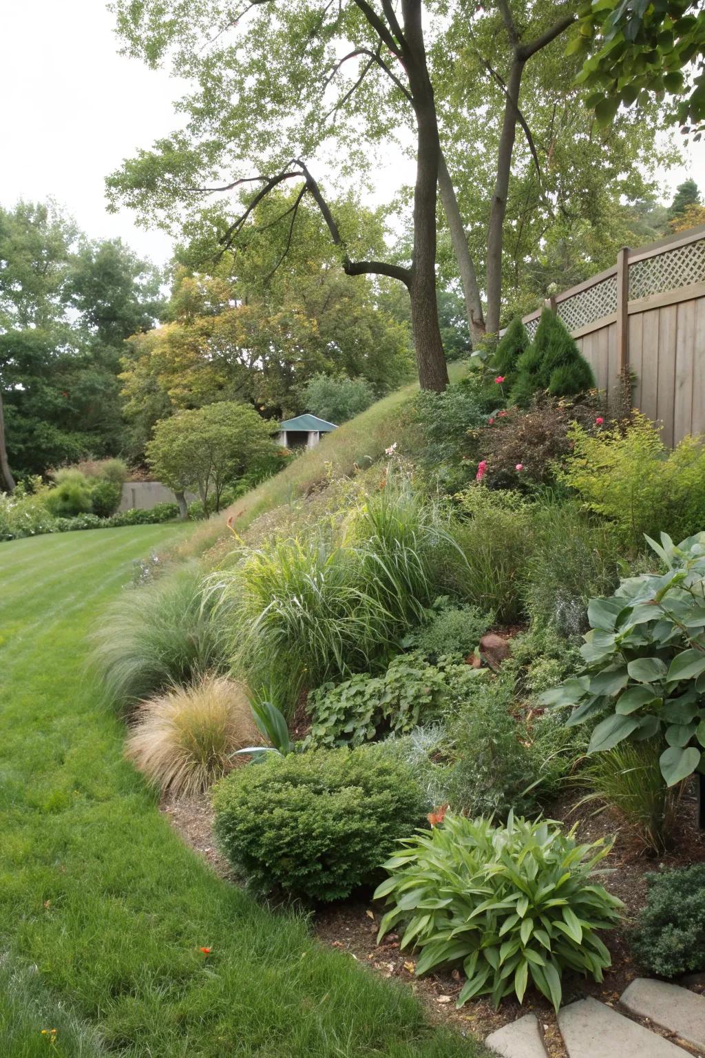 A natural berm enhances privacy with elevation.