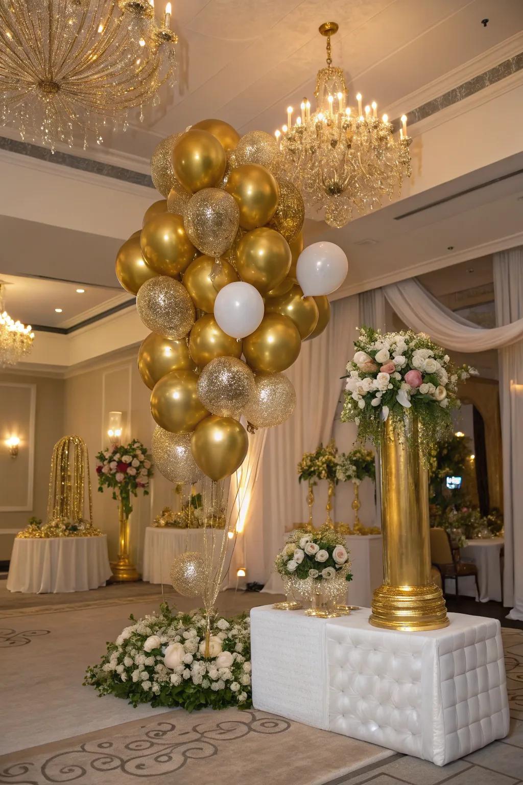 A gold-themed balloon bouquet that adds luxury to special occasions.