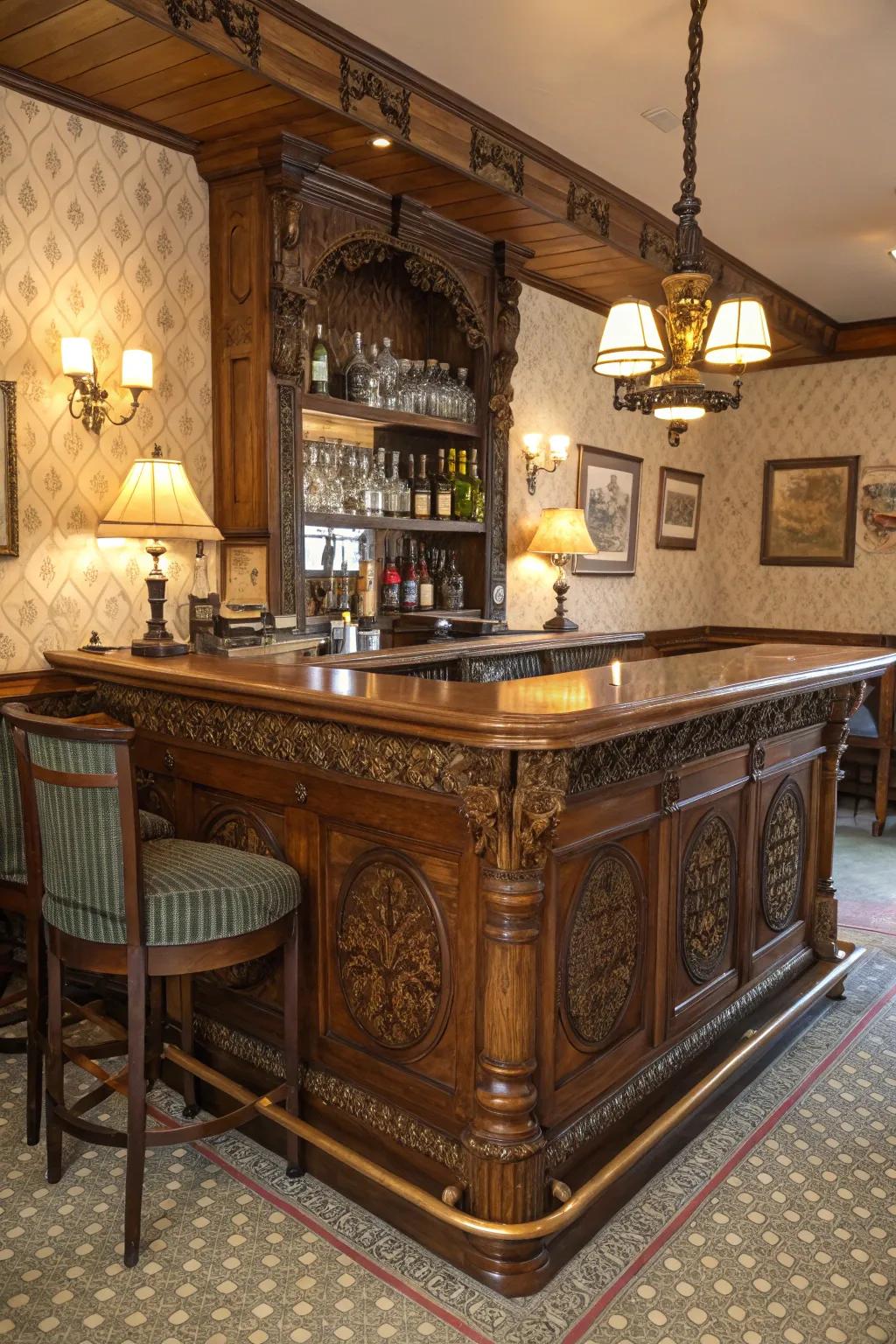 Elegant bar table echoing vintage charm.