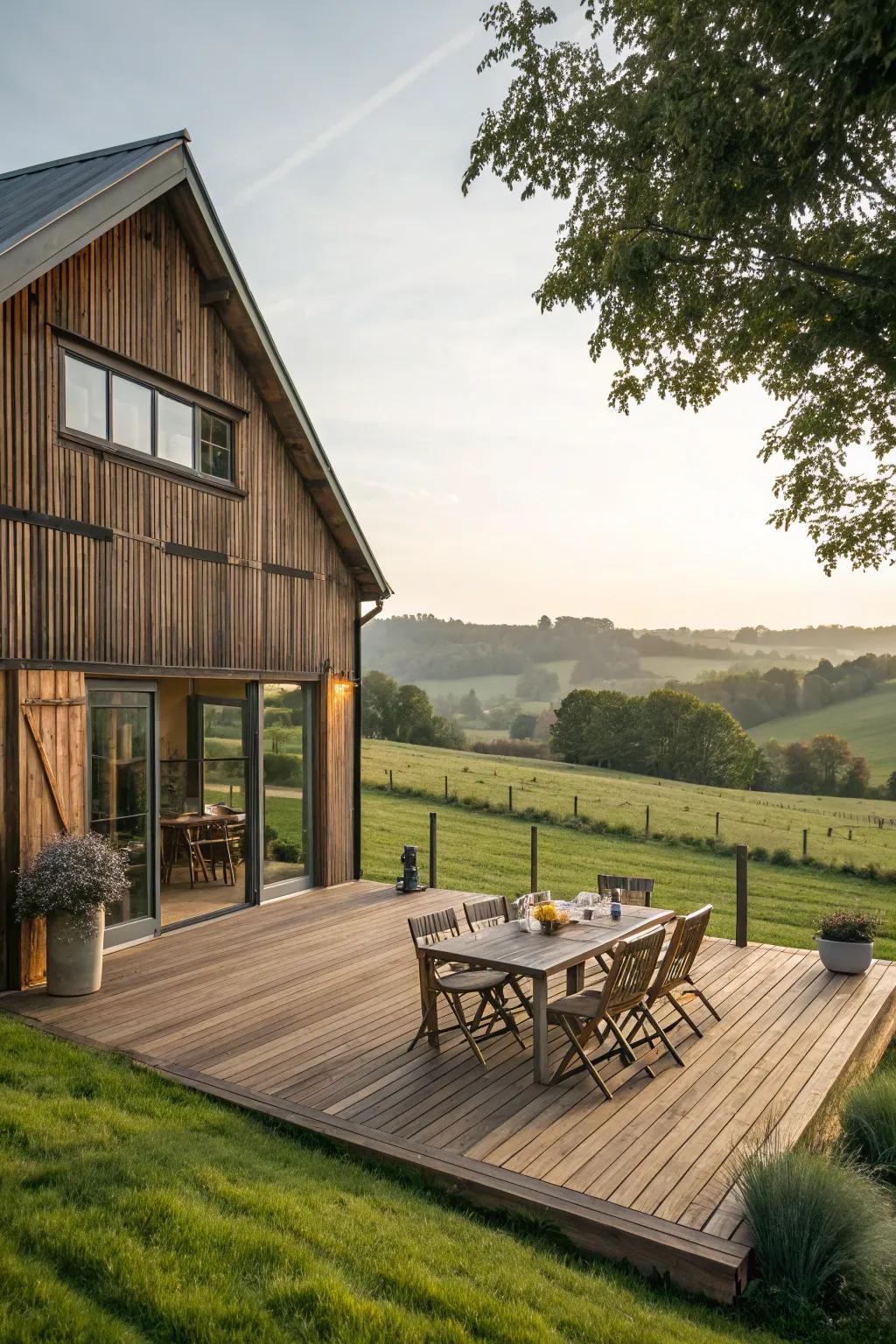 A spacious deck ideal for outdoor engagement and entertainment.