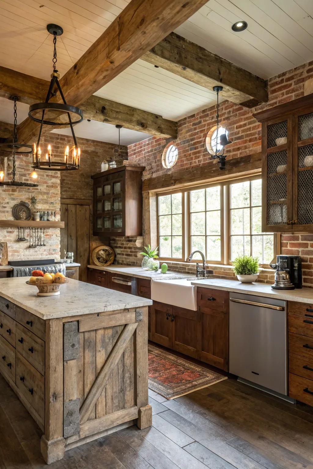 Vintage elements enrich the rustic appeal with character.