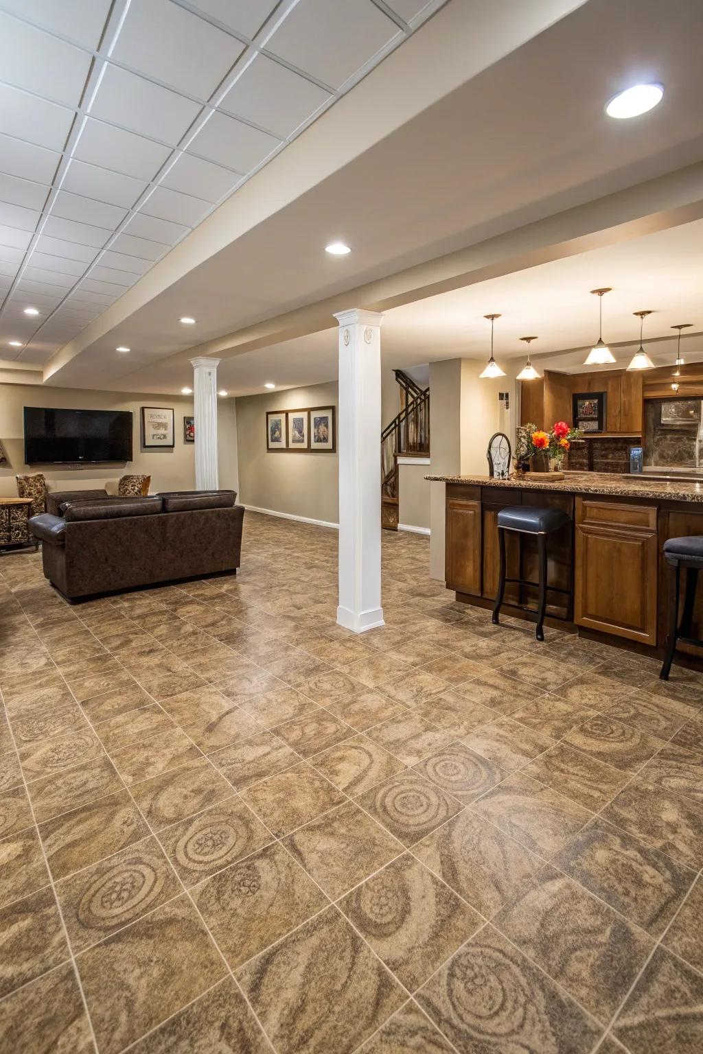 Rolled vinyl is a cost-effective yet stylish flooring option.