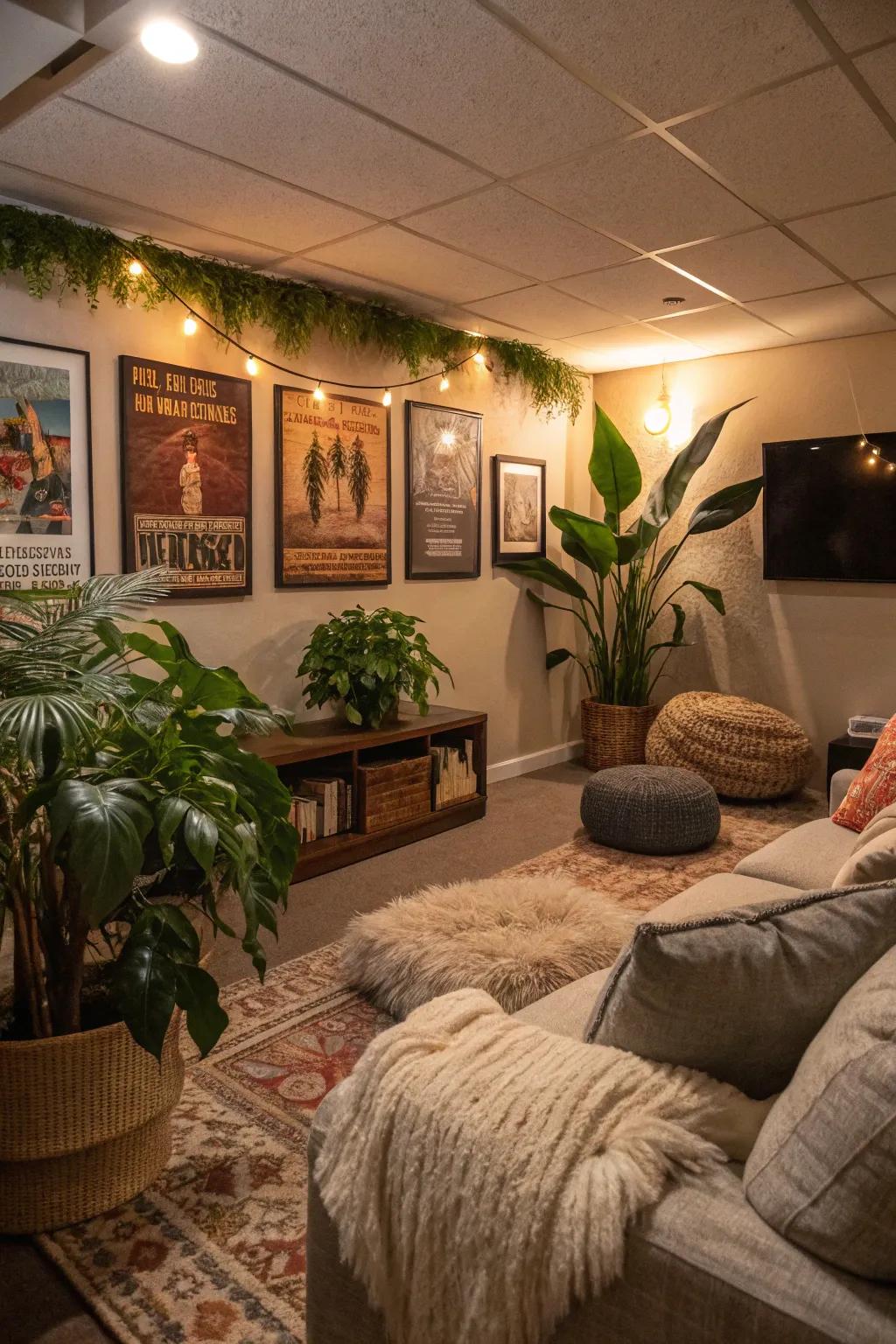 Indoor plants introduce an energizing element to your media room's ambiance.