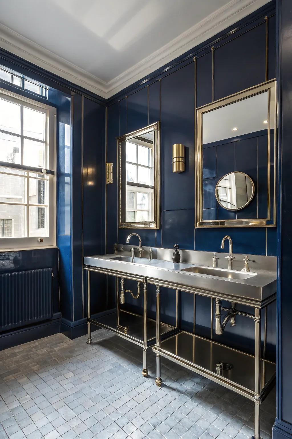 Metallic accents look great with elegant dark blue.