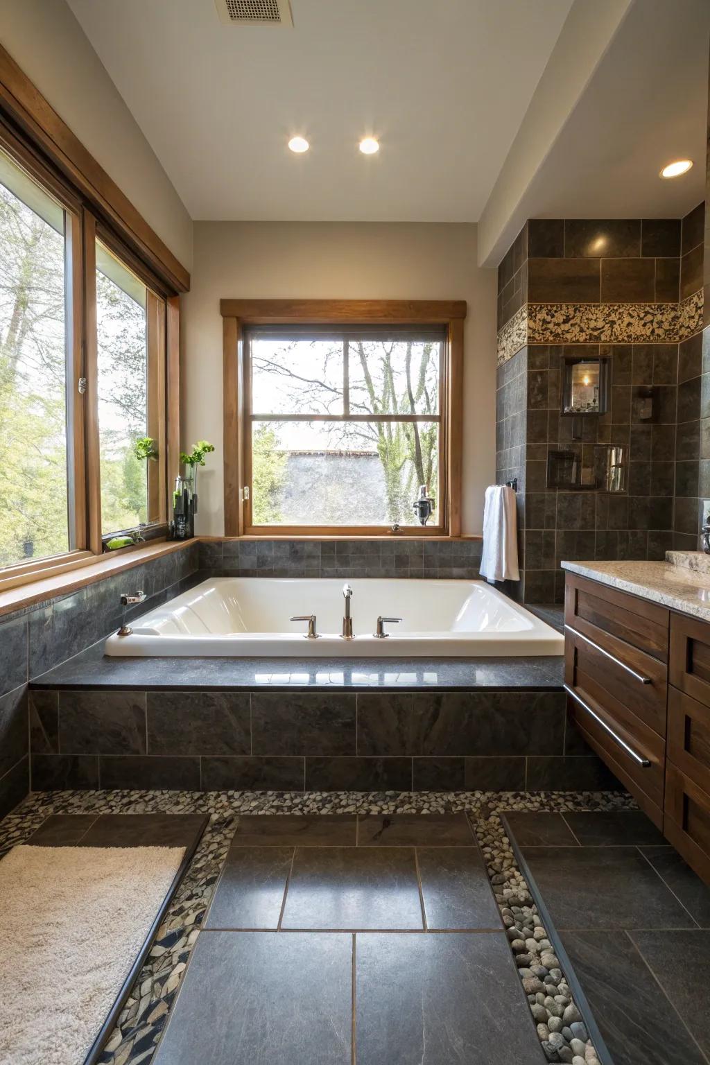 Sunken bathtubs foster a distinctive and extravagant bathing experience.