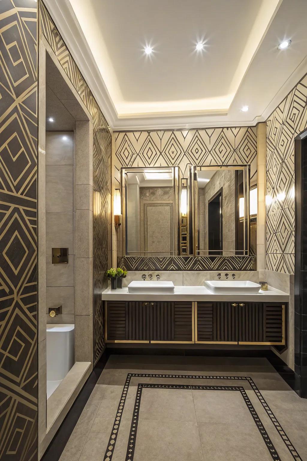 Geometric patterns add a modern art-deco twist.