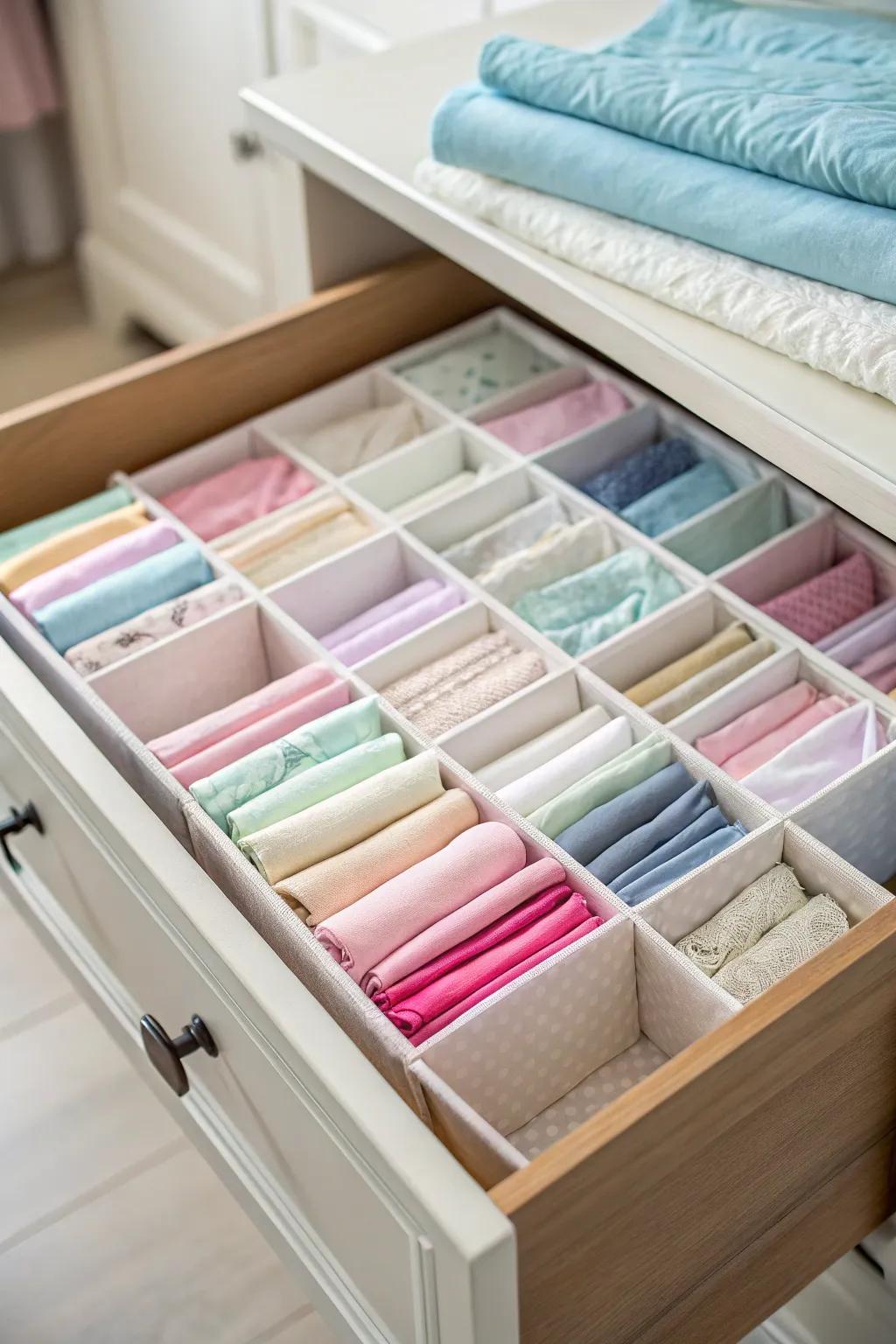 Drawer dividers keep your sheets organized.