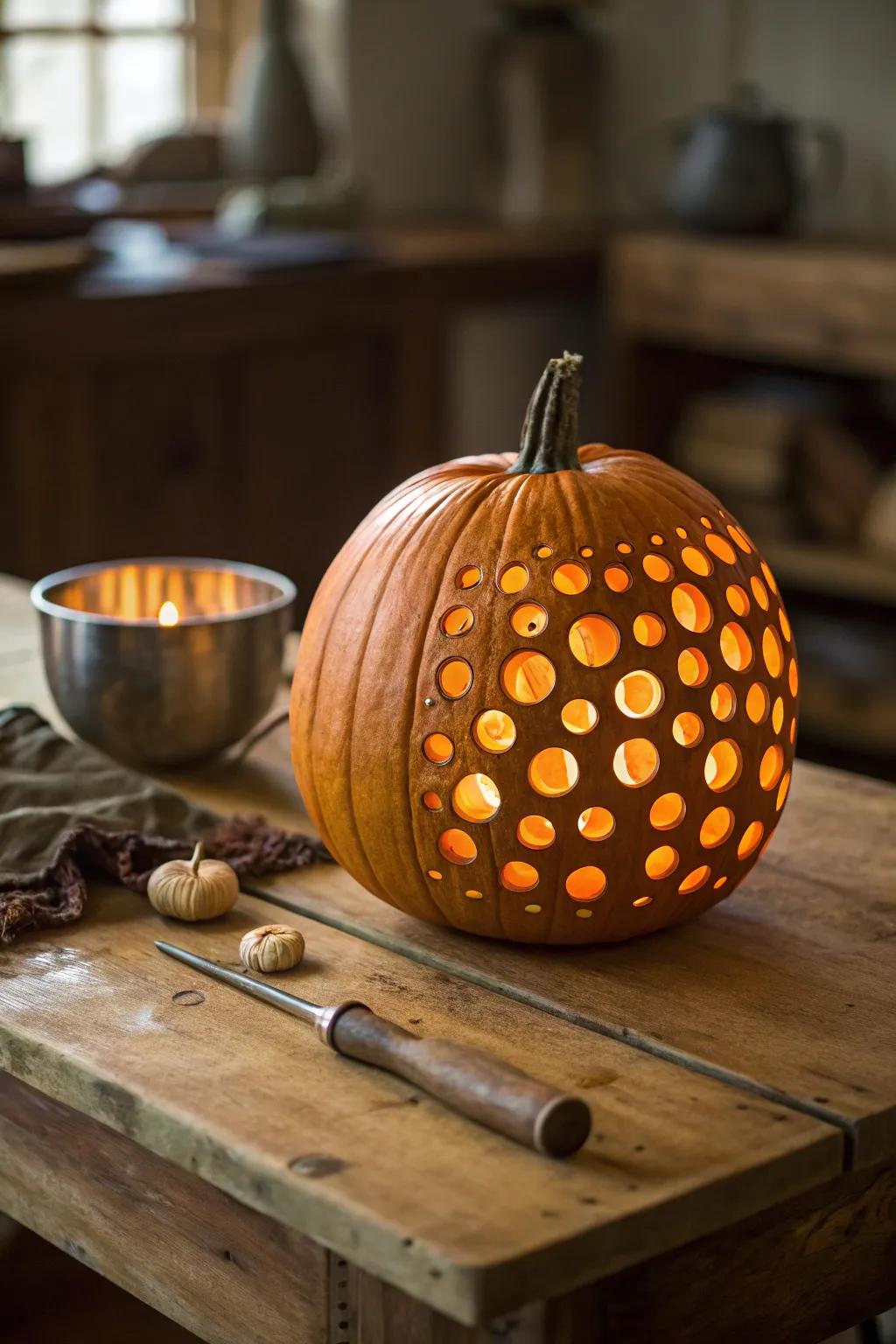 Elevate your Halloween decorations with elegant polka dot carvings—simple, yet captivating!