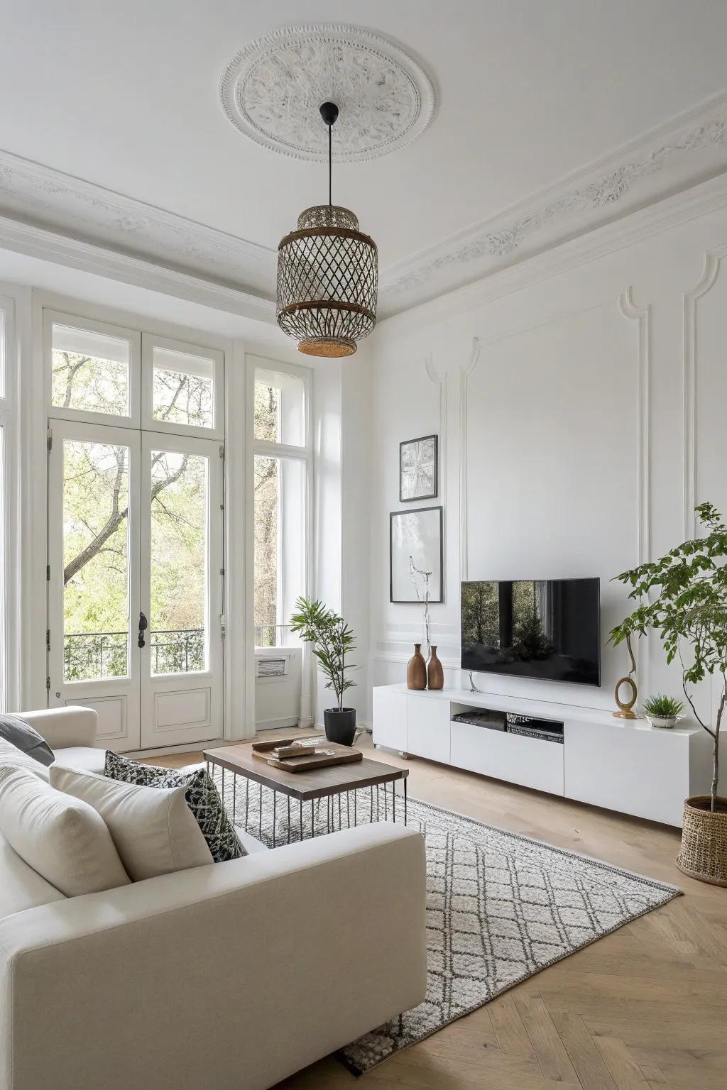 Pristine pure walls offer a fresh, spacious feel.