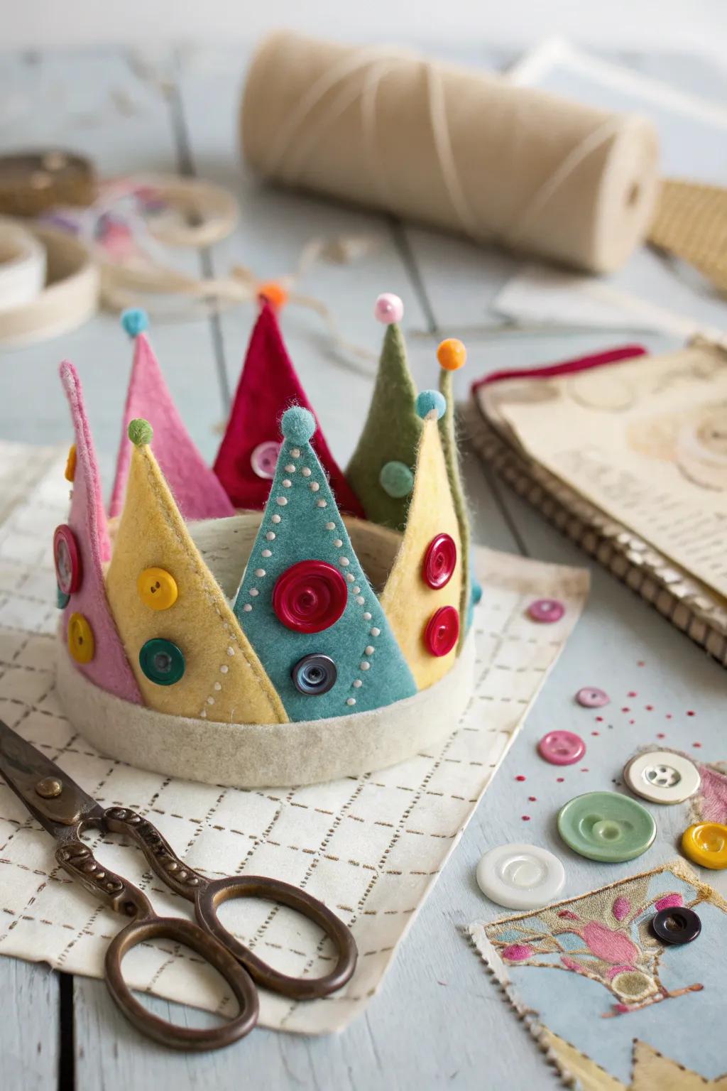 A nostalgic felt and button birthday tiara