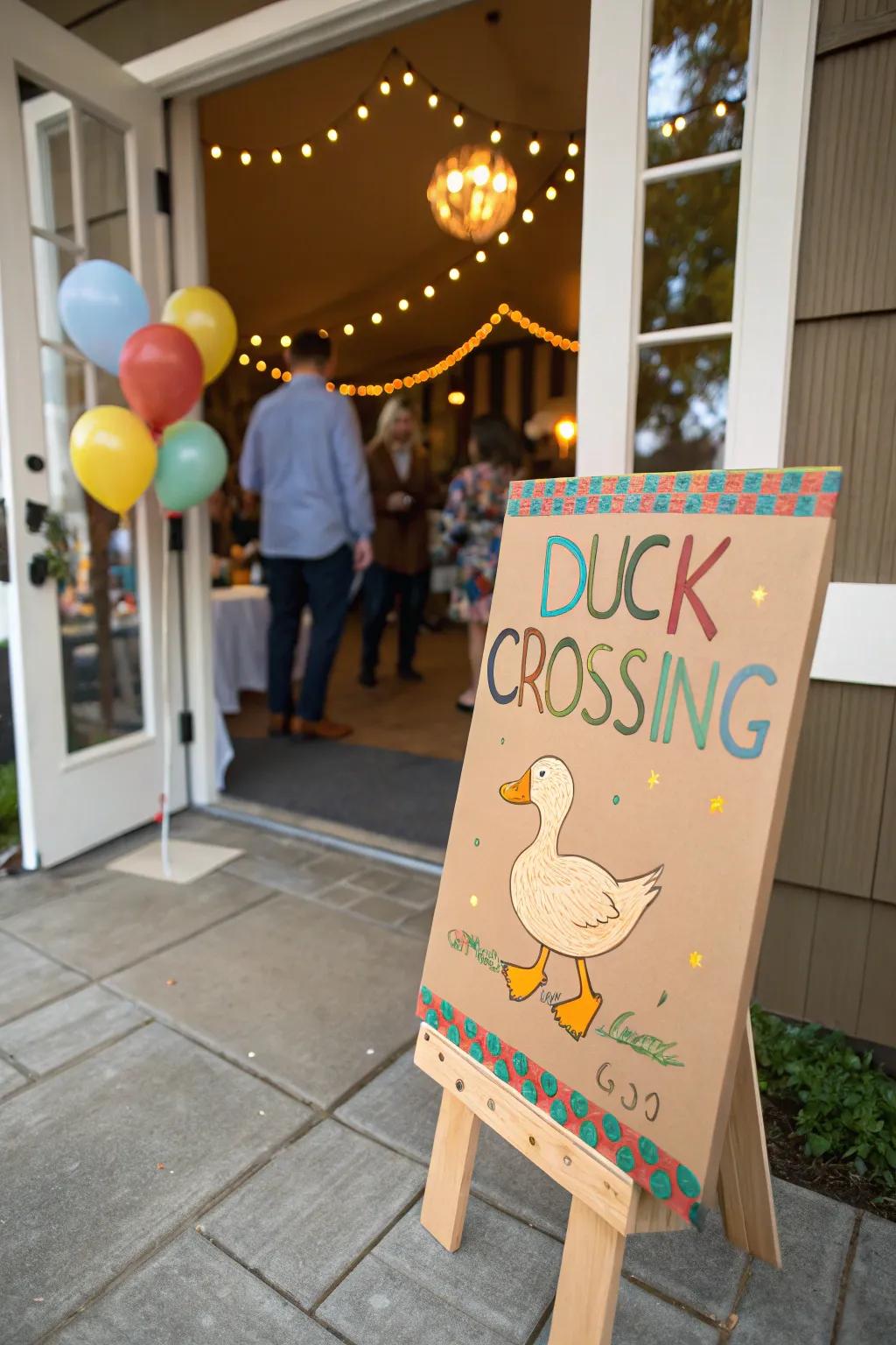 A playful DIY swimmer crossing sign.