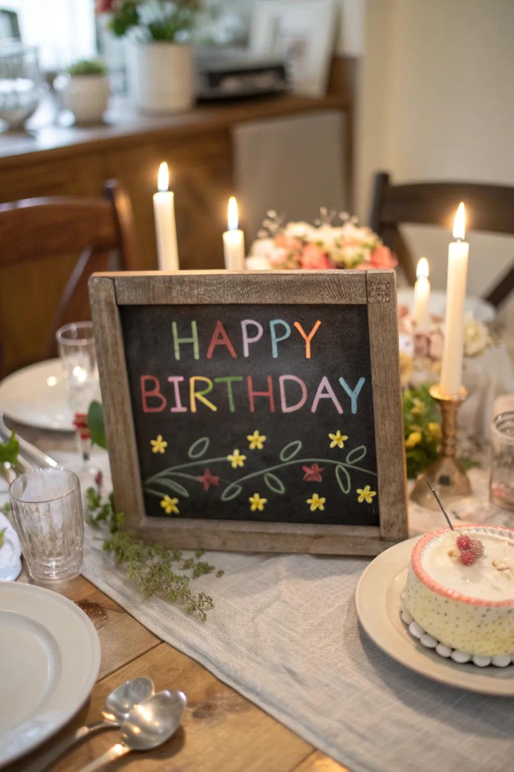 A chic writing board centerpiece introduces a personal element to the celebration.