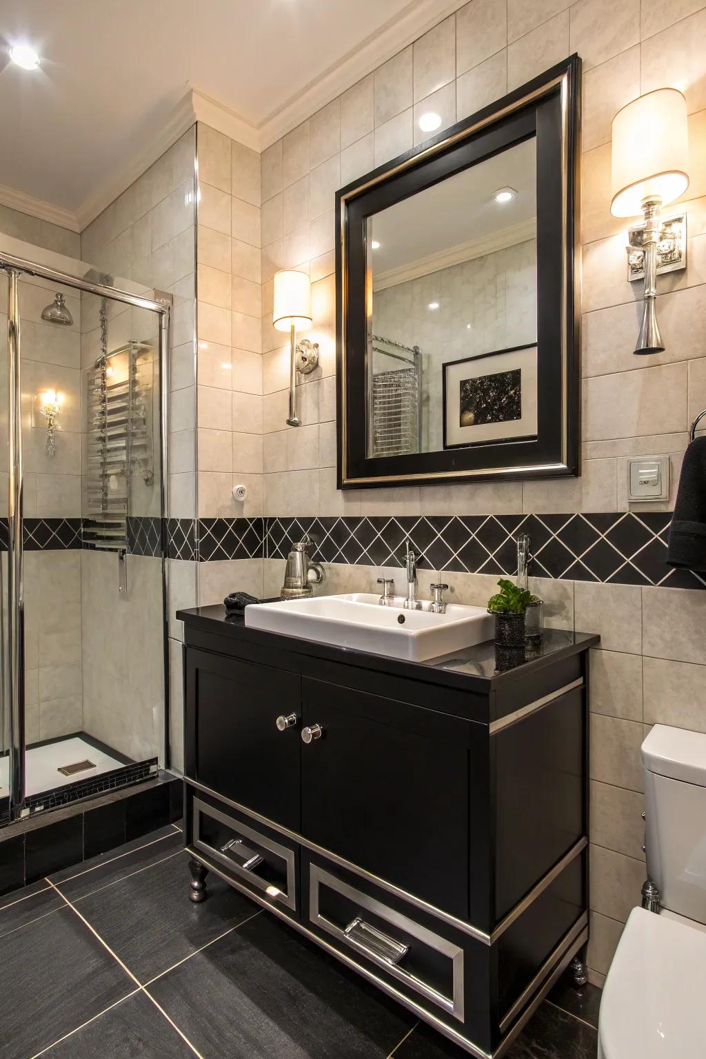 A bathroom furnished with modern fittings that introduce a polished, contemporary touch.