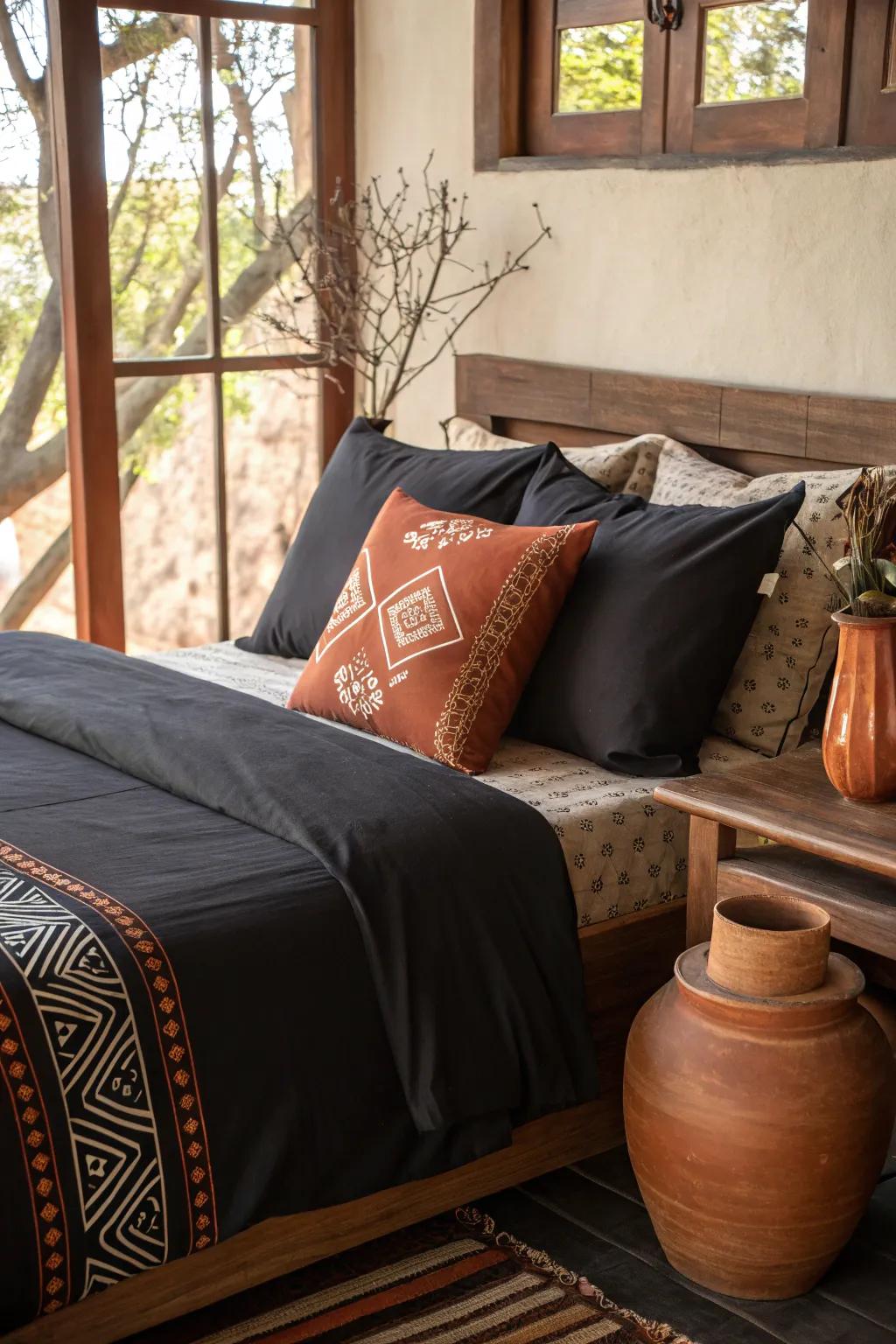 Giving ebony linens a grounded touch using grounded tones.