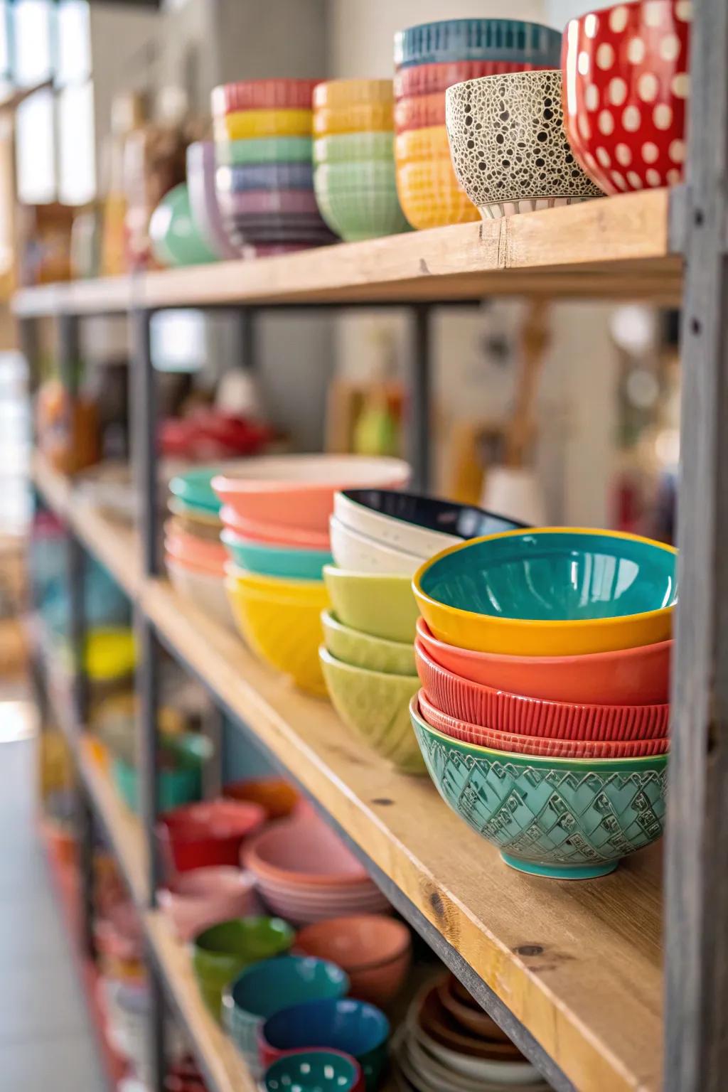Vivid ceramics lend a lively touch.