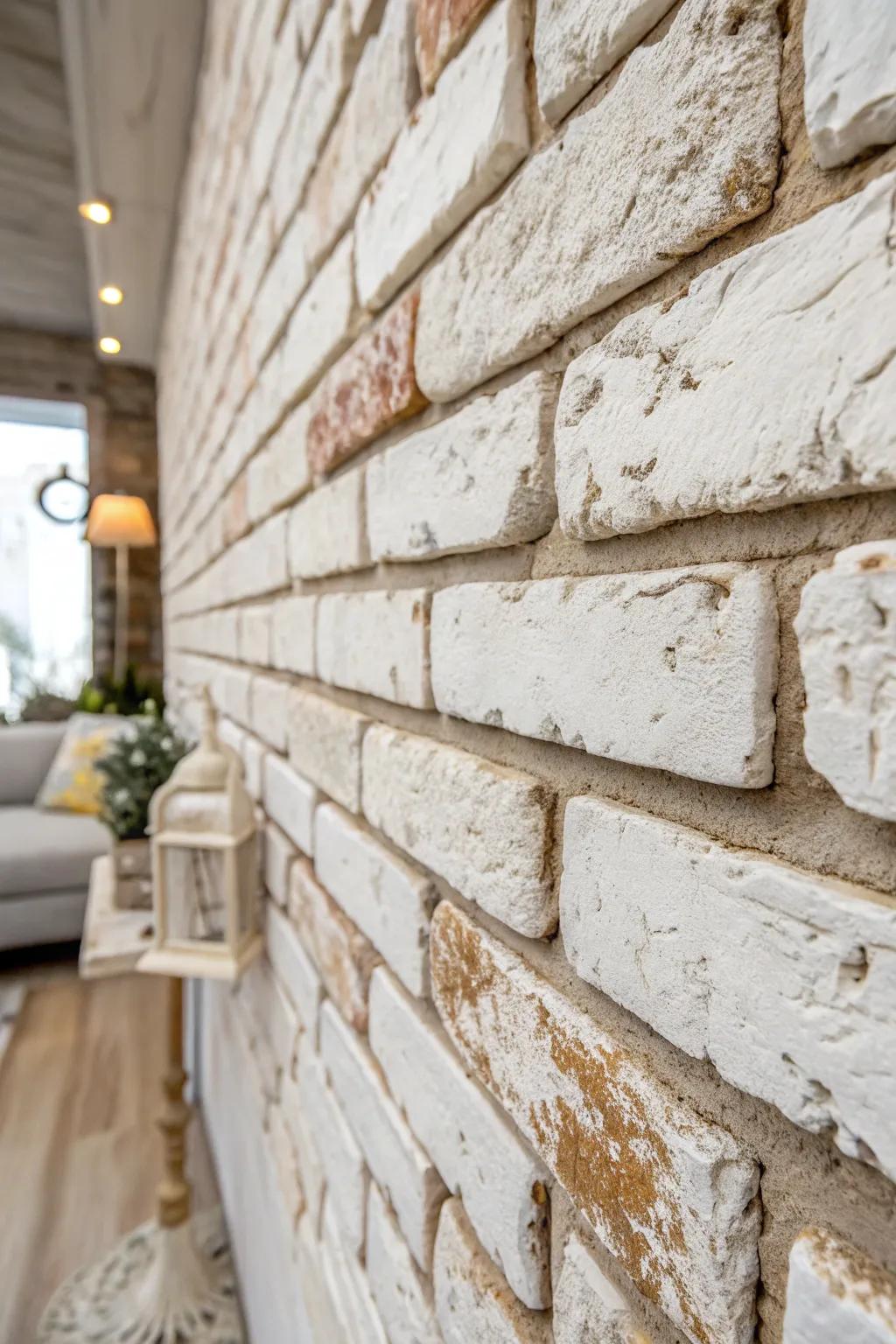Discover the ageless elegance of vintage whitewashed brick, where artistry meets rustic charm.