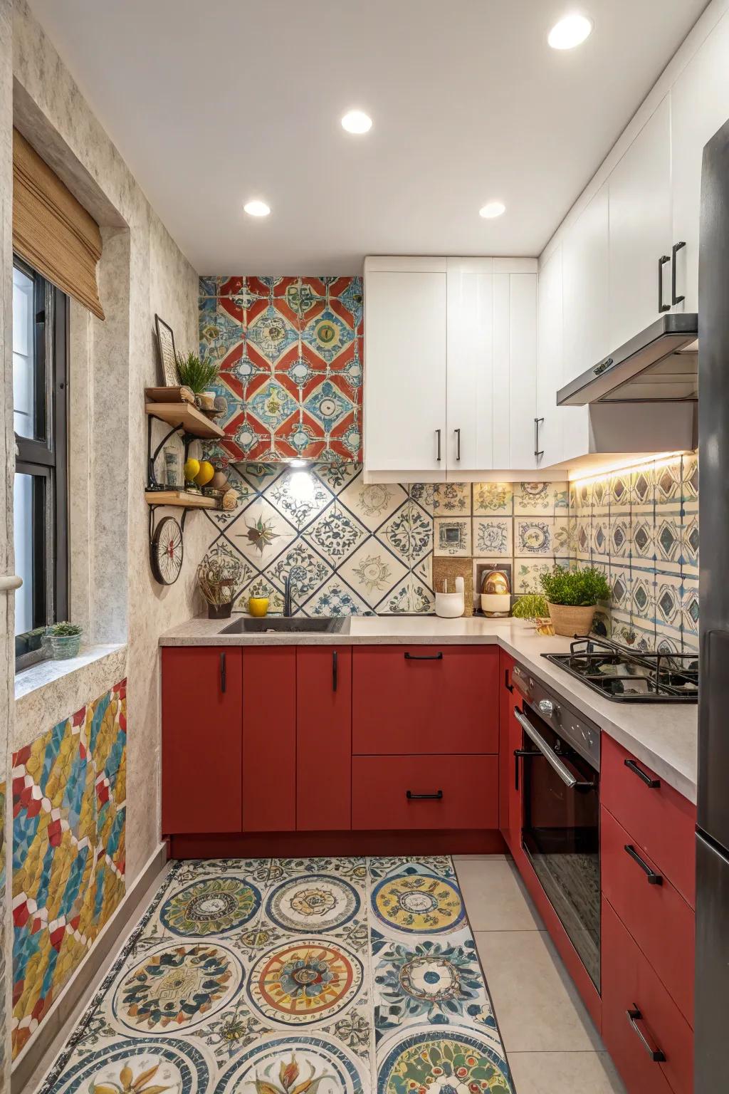 A striking panel covering adds a stunning focal point to this kitchen.