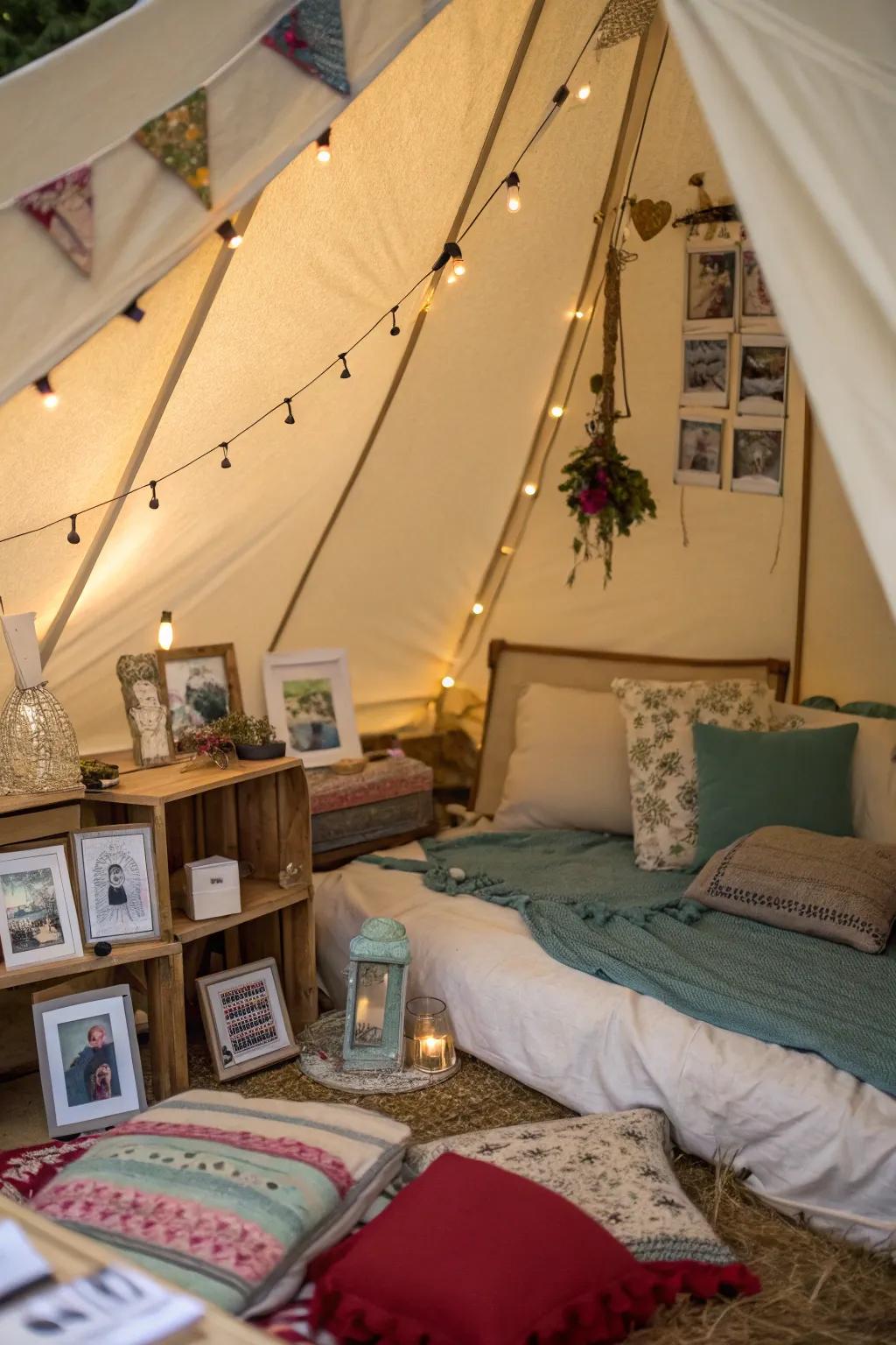 Add a private twist to your tent with decor items.