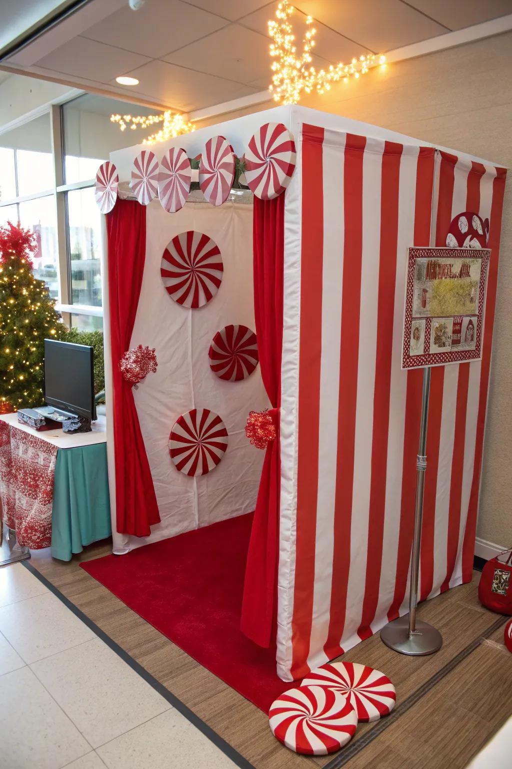 Immortalize smiles with a peppermint-themed image kiosk.