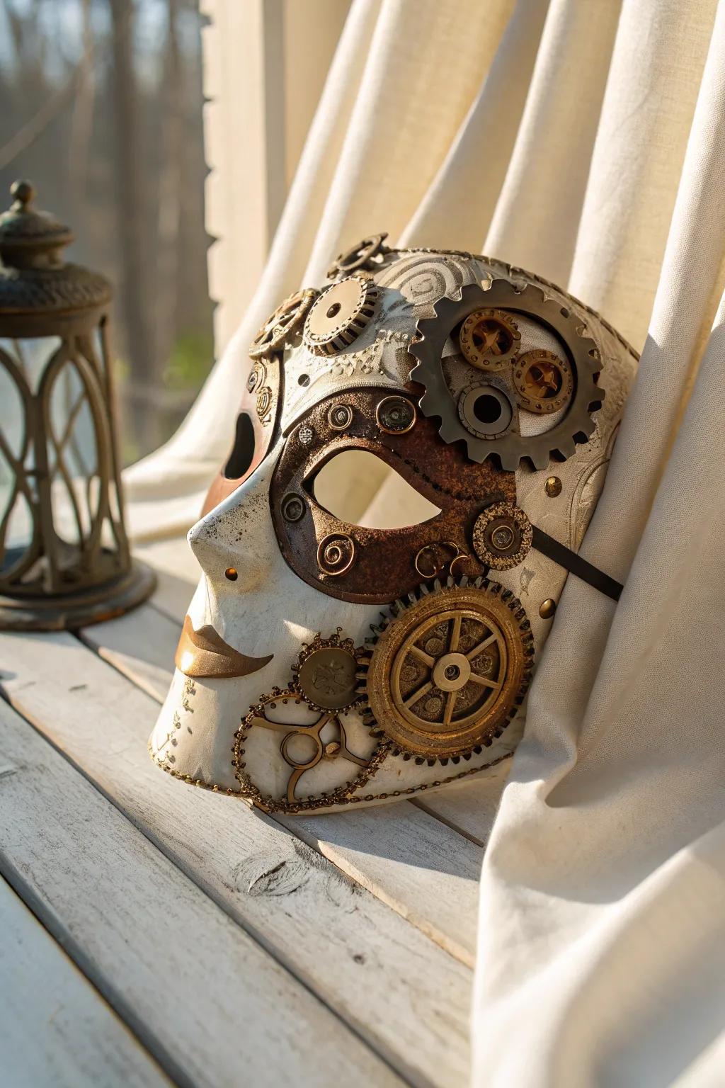 Discover the artistry of steampunk with this intricately crafted mask, a perfect blend of vintage charm and modern elegance.