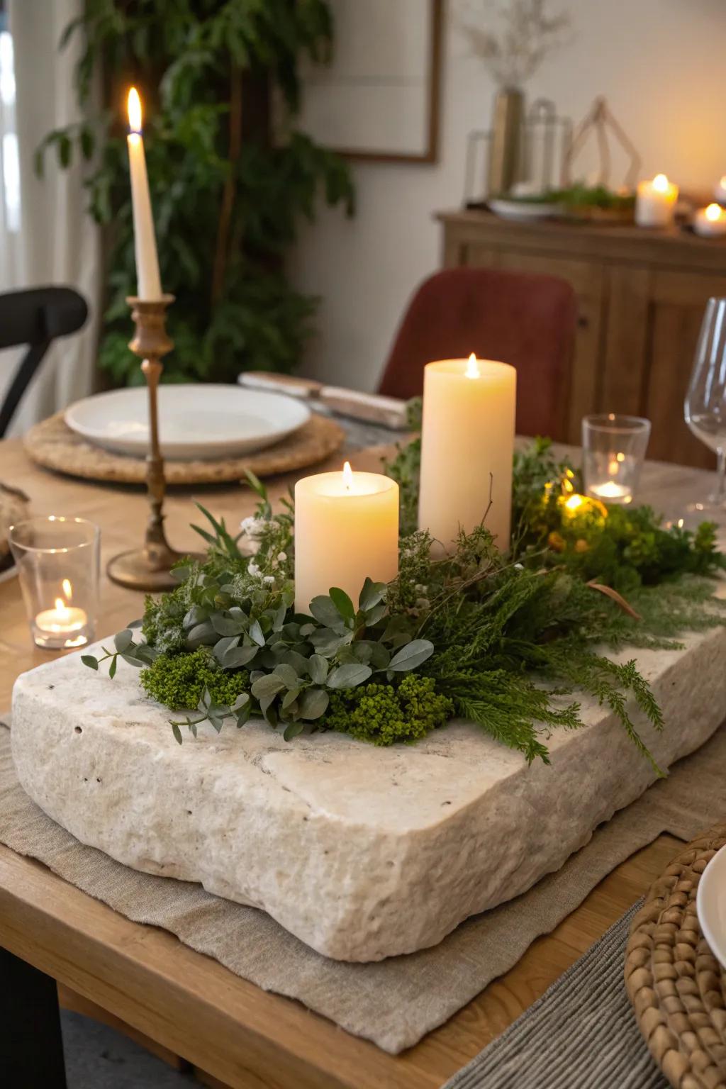 Earthy elegance displaying an unprocessed rock centerpiece foundation.